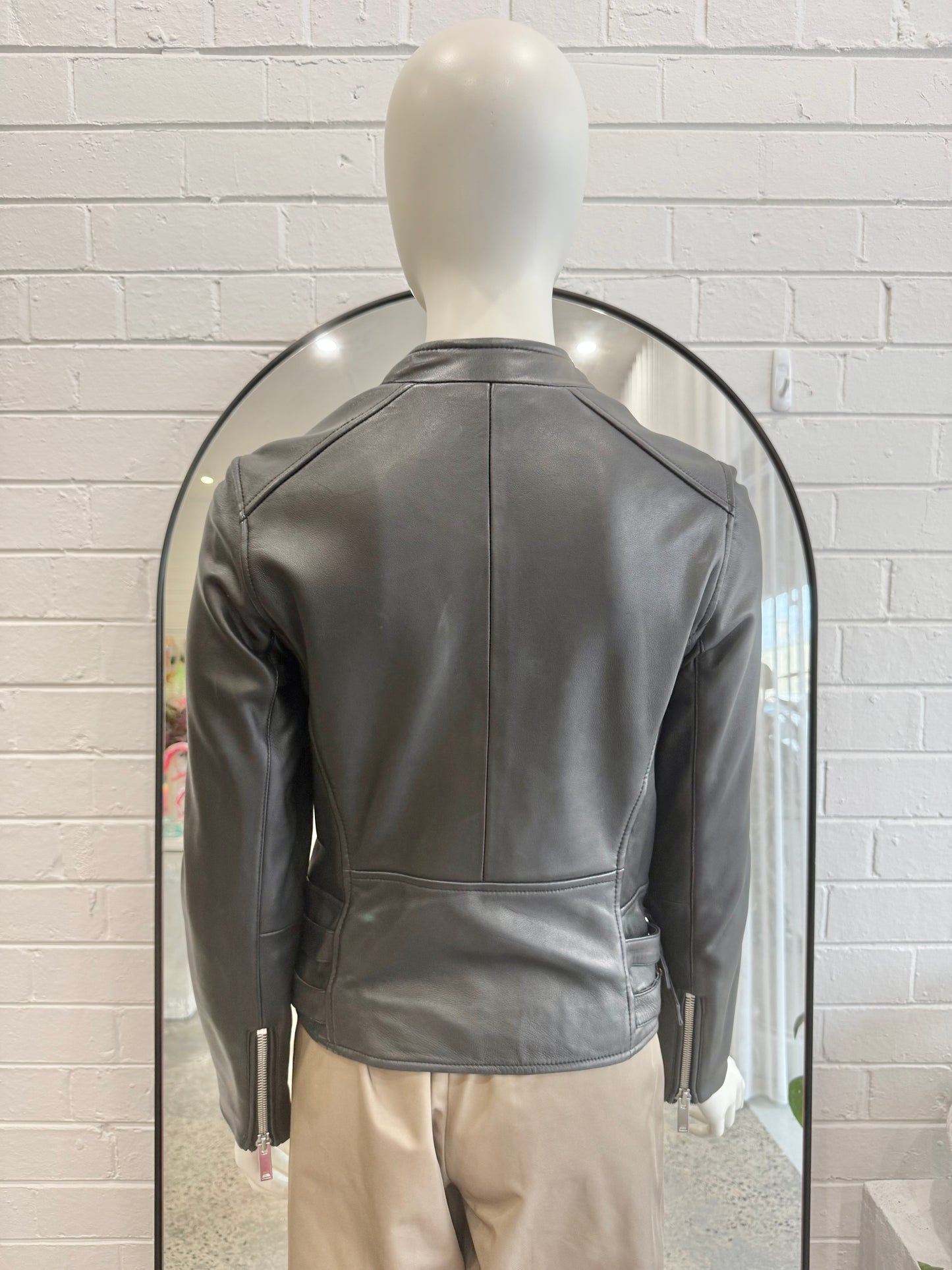 Reiss Black Leather Jacket - Size 8