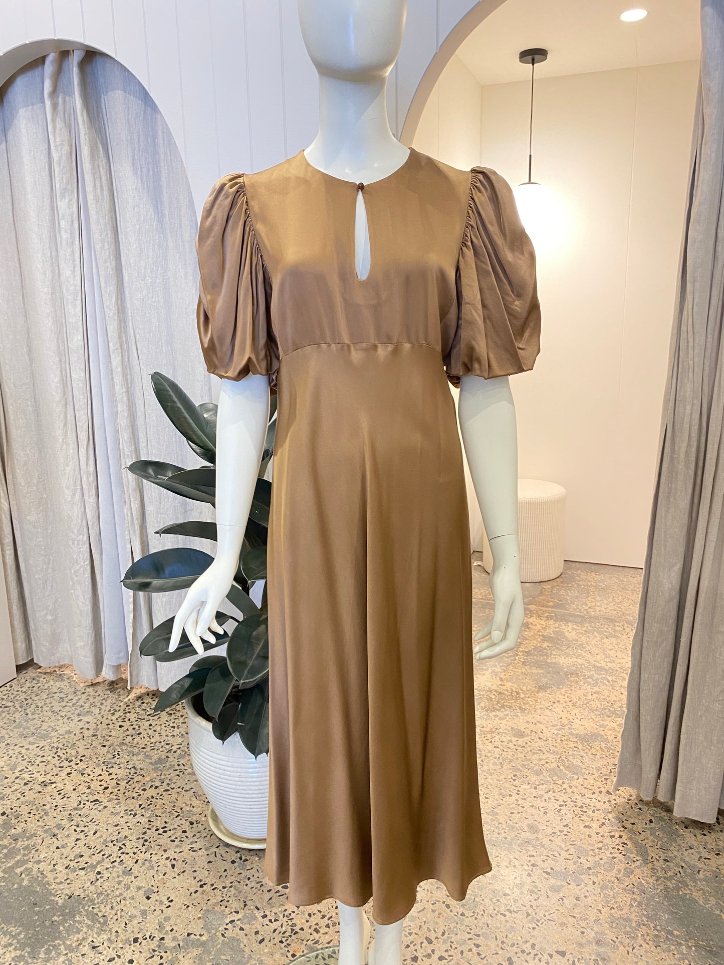 Husk Silk Midi Dress in Bronze - Size 12