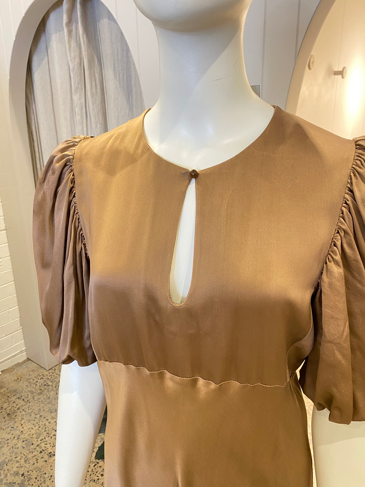 Husk Silk Midi Dress in Bronze - Size 12