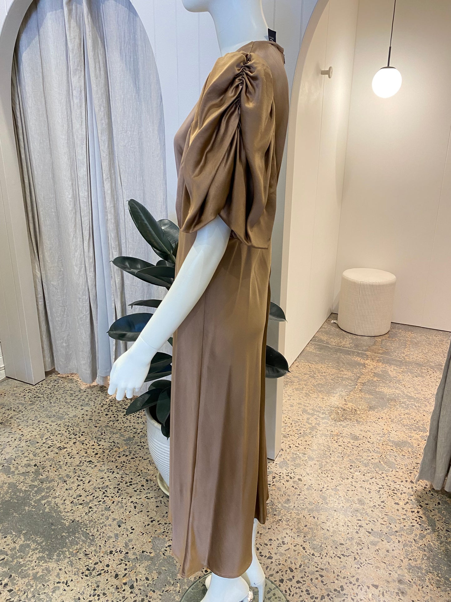 Husk Silk Midi Dress in Bronze - Size 12