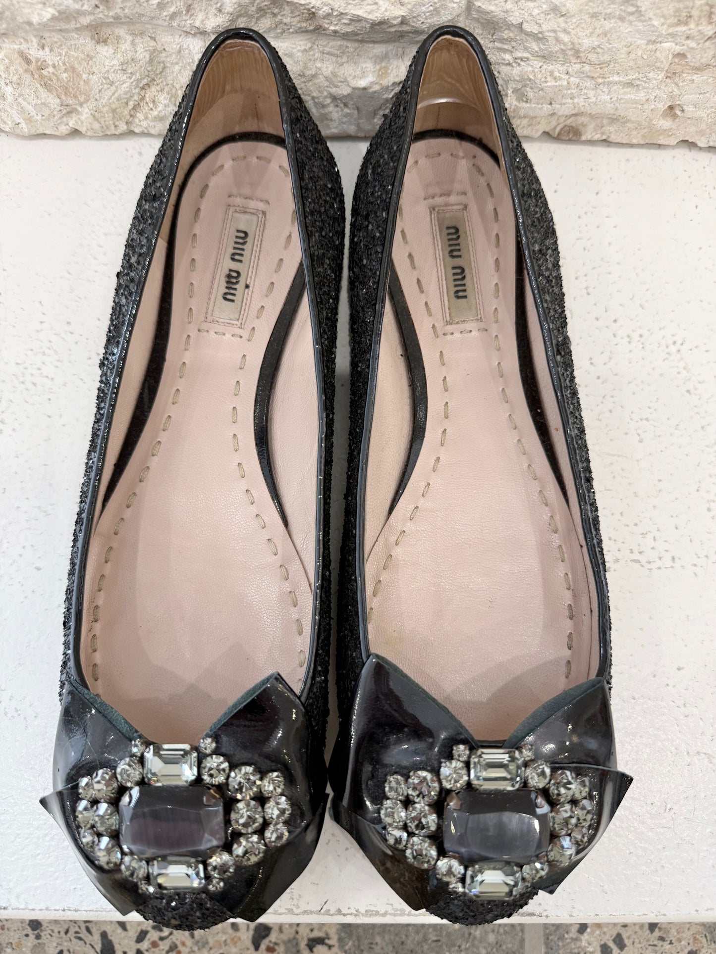 Miu Miu Nero Glitter Donna Flats - Size 39