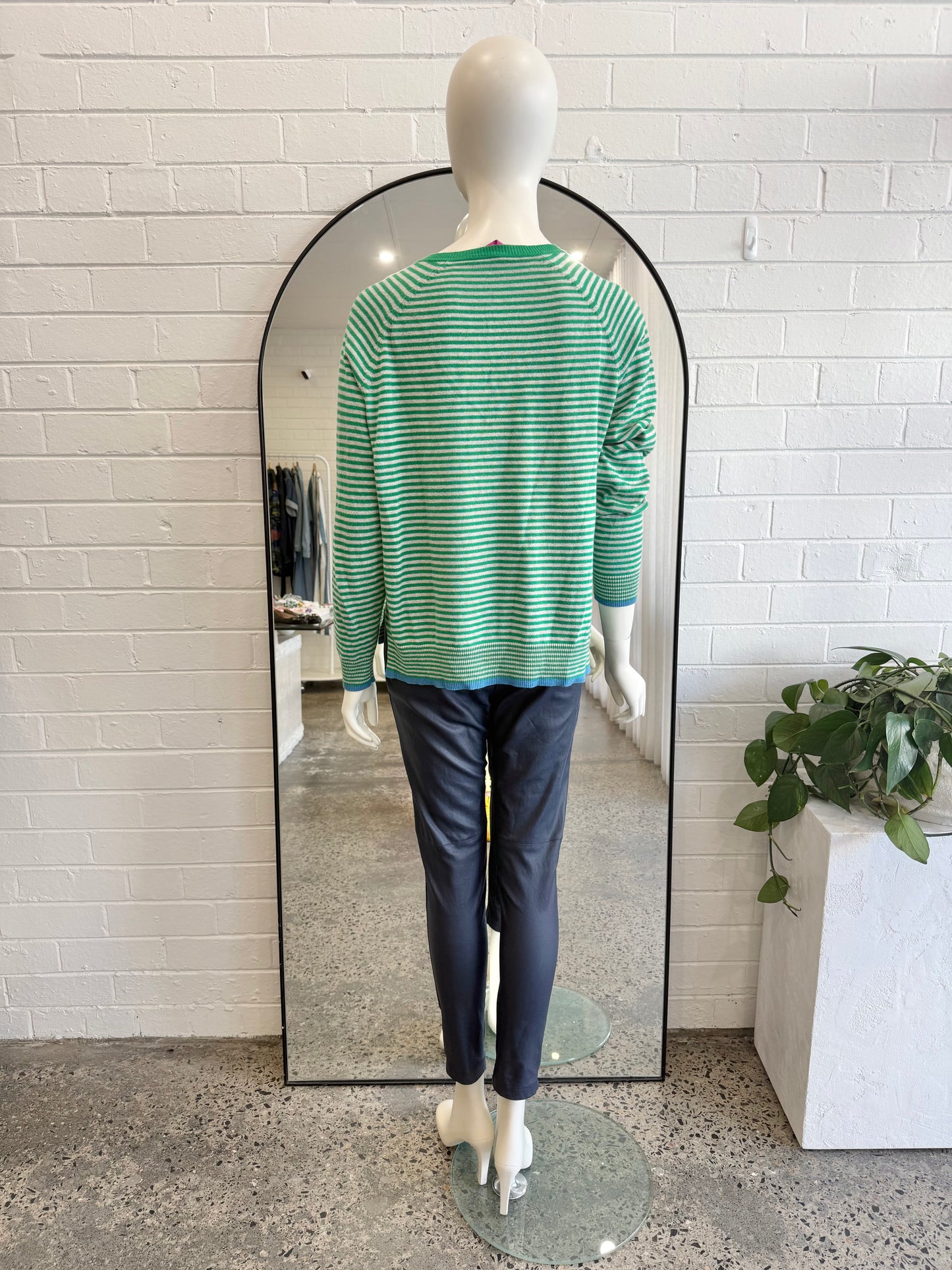 Zaket and Plover Green and Beige Stripe V Essential Knit Jumper - Size L (10 - 12)