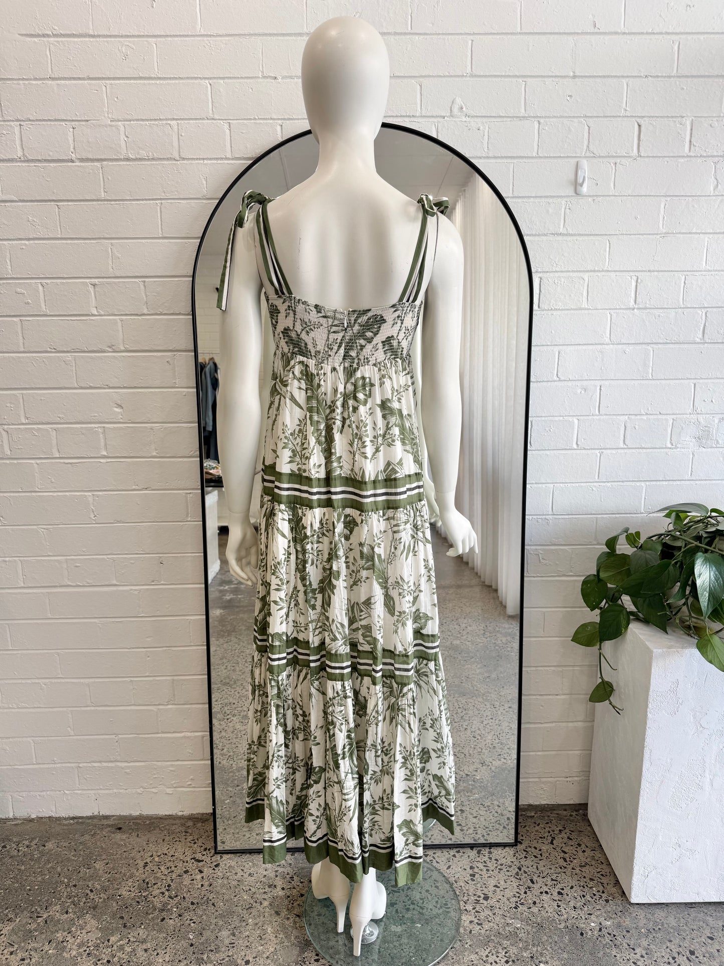 Zimmermann White and Green Empire Tie Shoulder Dress - Size 3 (12)
