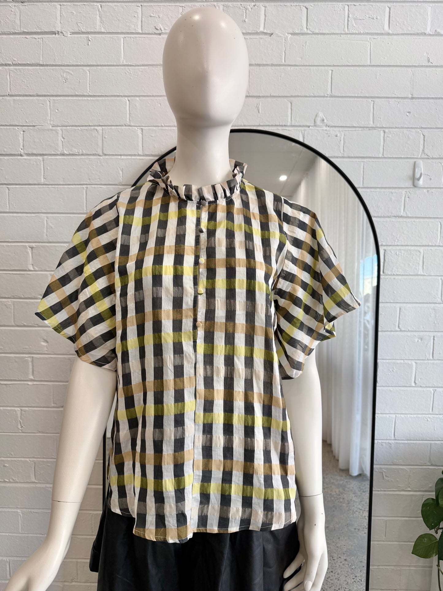 Zoe Kratzmann Yellow Check Blouse - Size 2 (10)