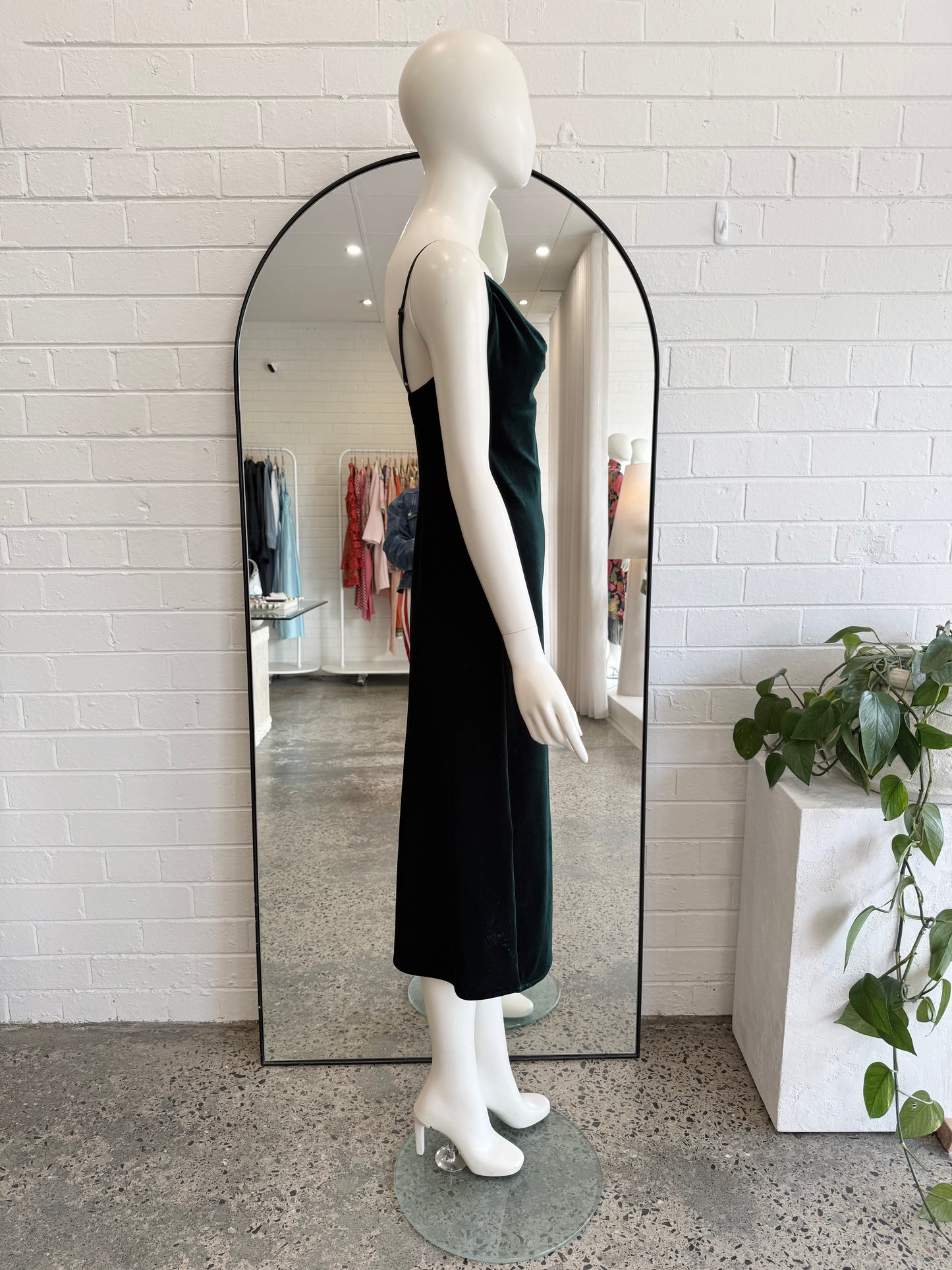 Hansen & Gretel Jade Green Velvet Midi Dress - Size Small (8-10)