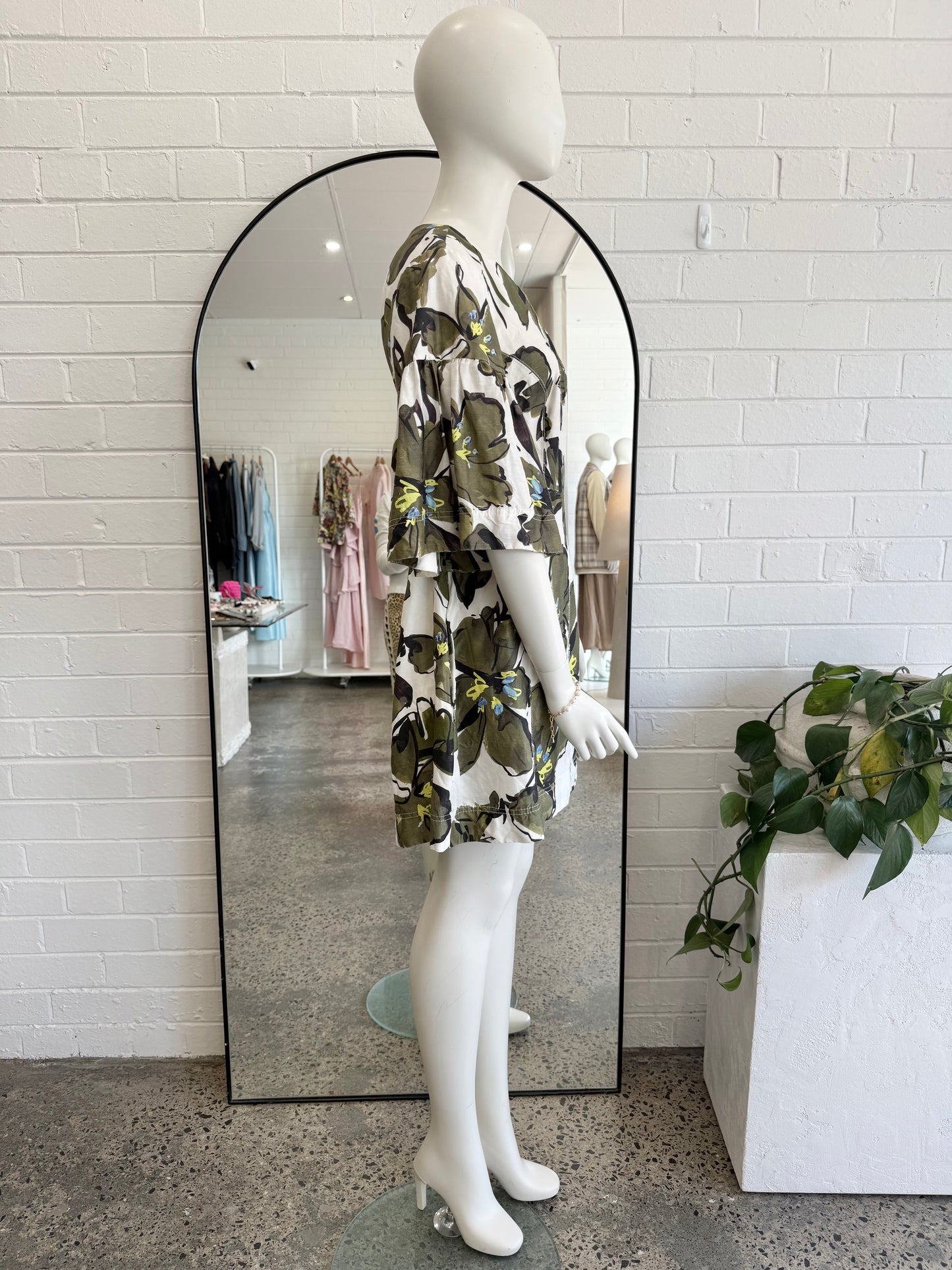 Aje Oasis Olive Leaf Cut Out Mini Dress - Size 14