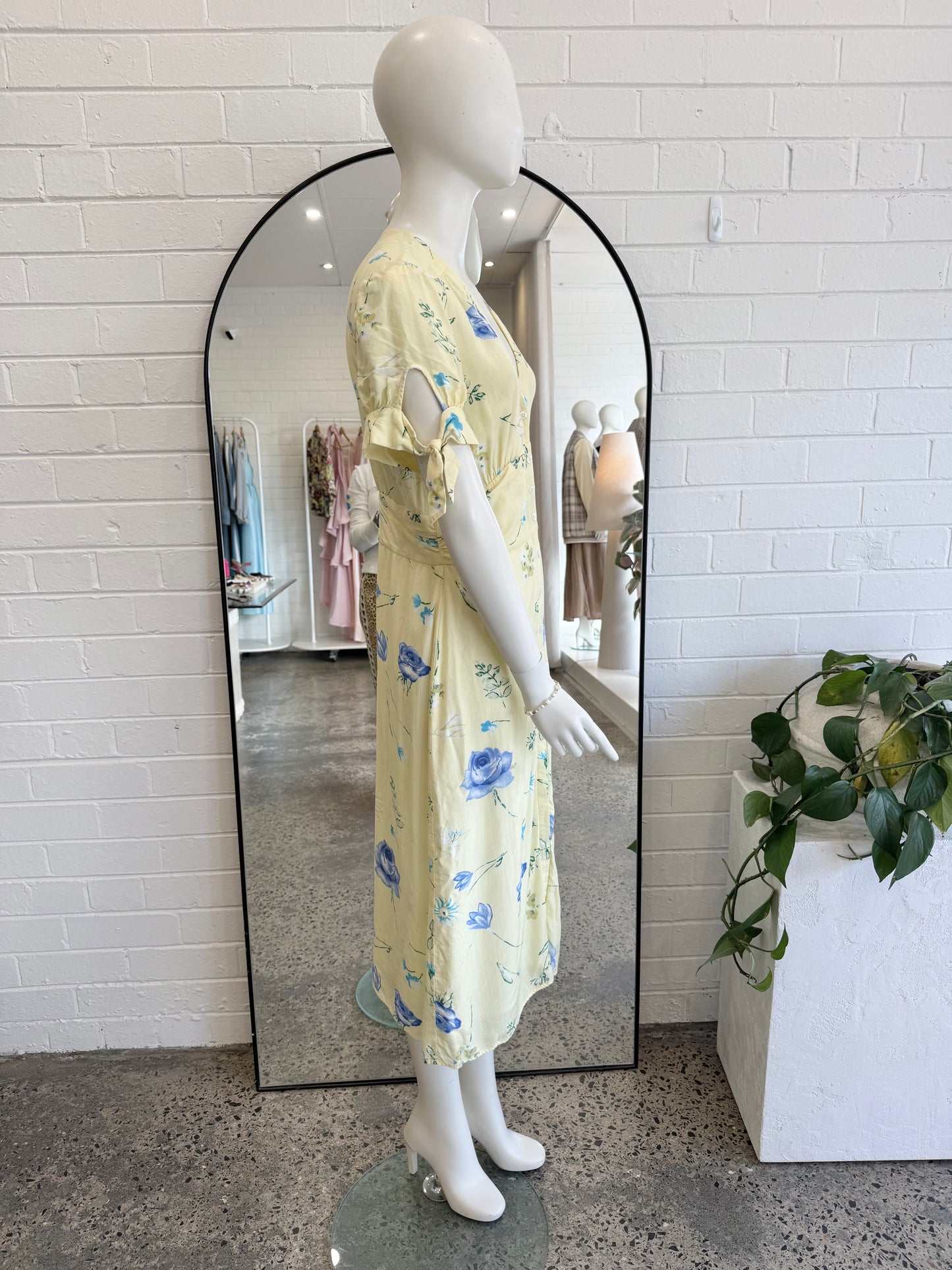 Rouje Paris Yellow Floral Print Laura Midi Dress - Size 40 (12)
