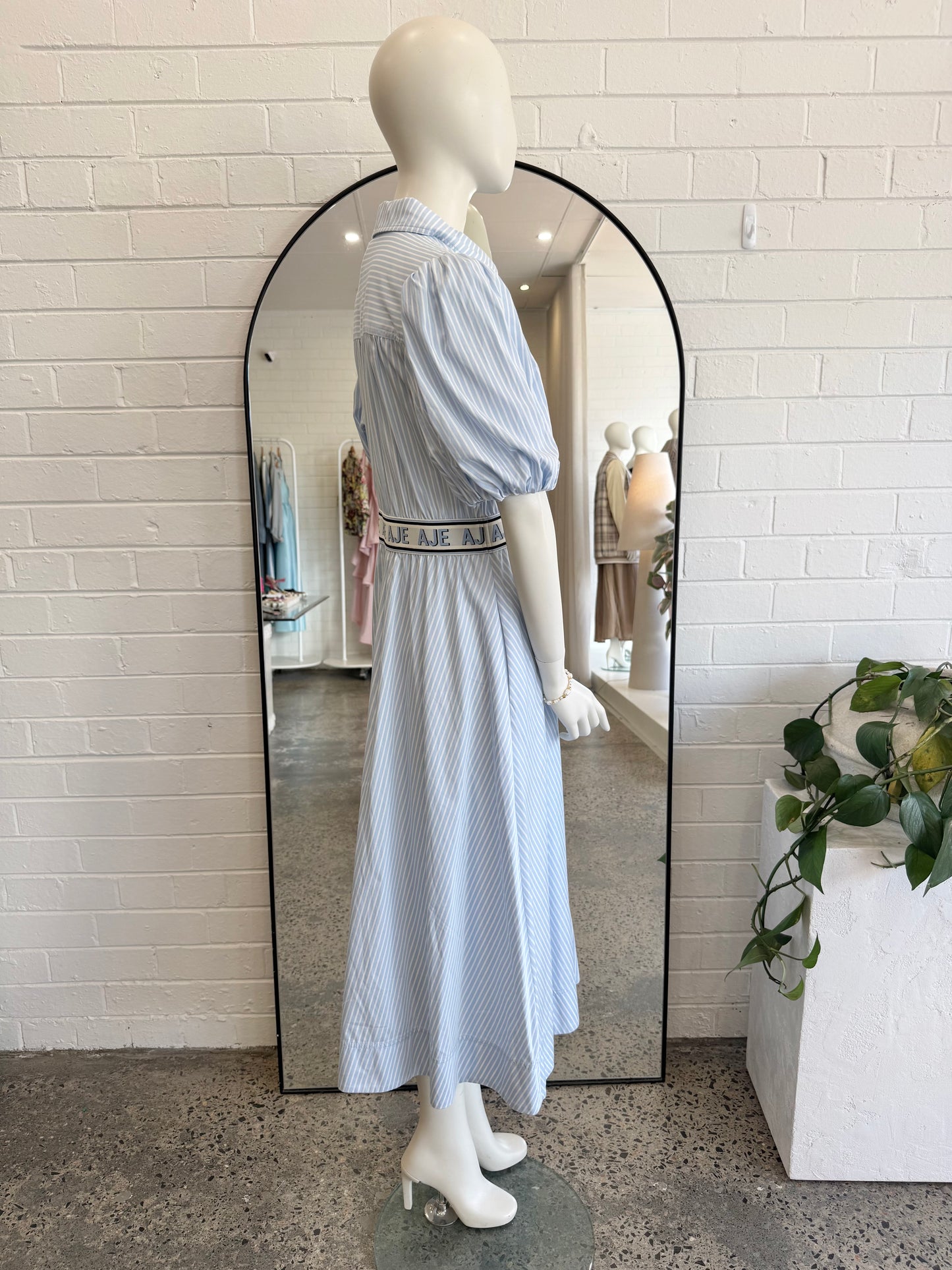 Aje Blue and White Harling Logo Midi Dress - Size 12