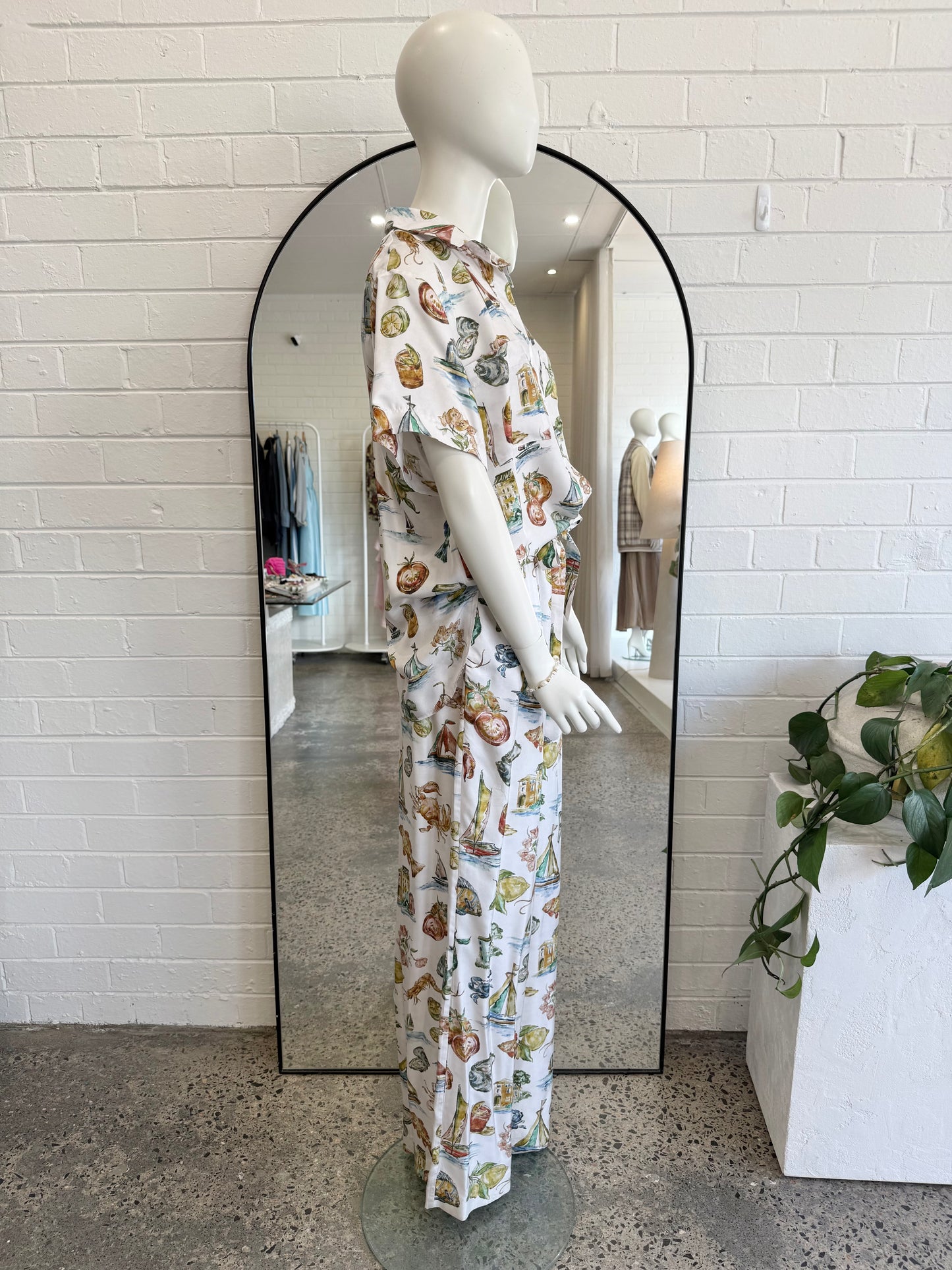 Rebecca Valance White Silk Ikaria Shirt and Pant Set - Size 10