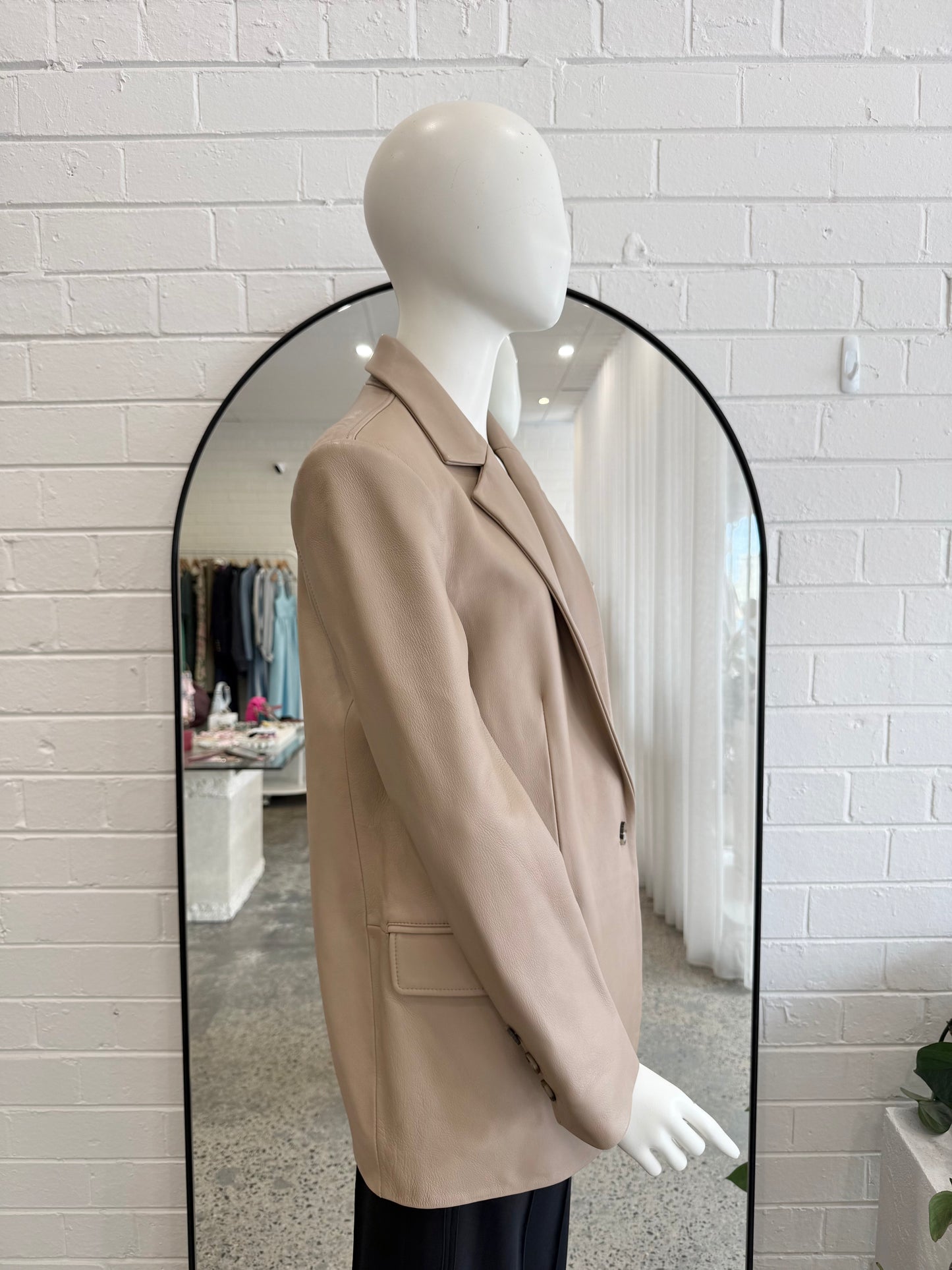 Country Road Beige Leather Blazer - Size S (8)