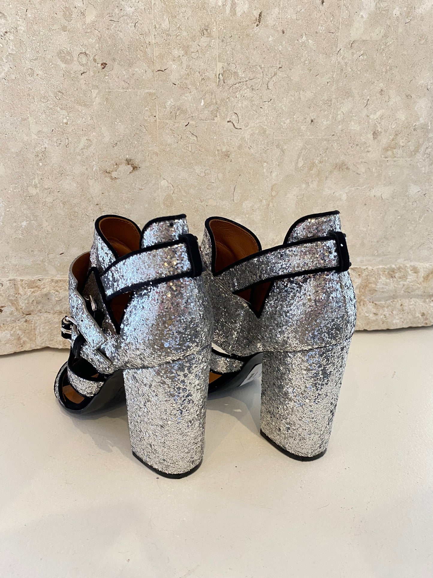 Givenchy 'Victoria Bike Glitter' Sandals in Silver - Size 38.5