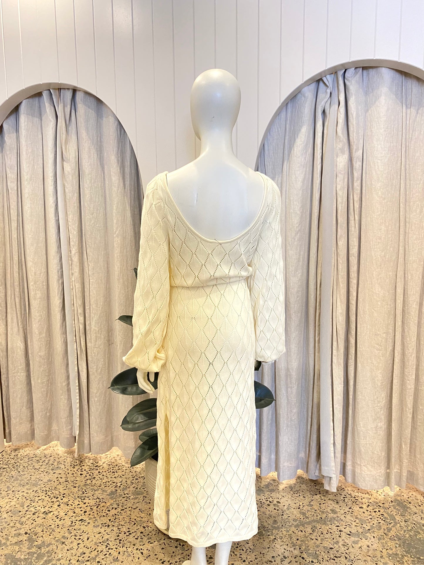 Kivari Khaki Claudia Scoop Back Crochet Midi Dress - Size 10