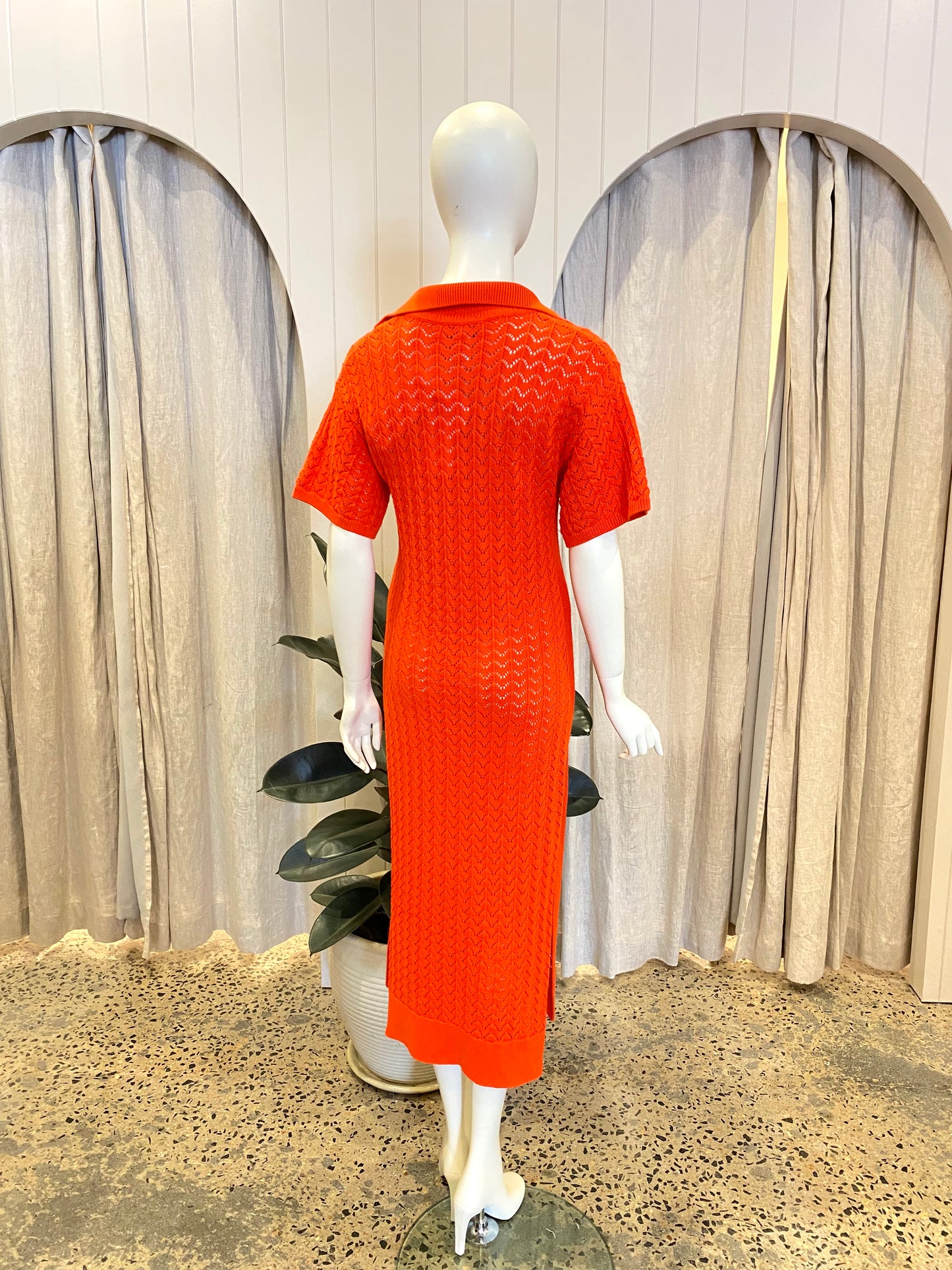 Shona Joy Crochet Polo Midi Dress Hibiscus BNWT - Size XS