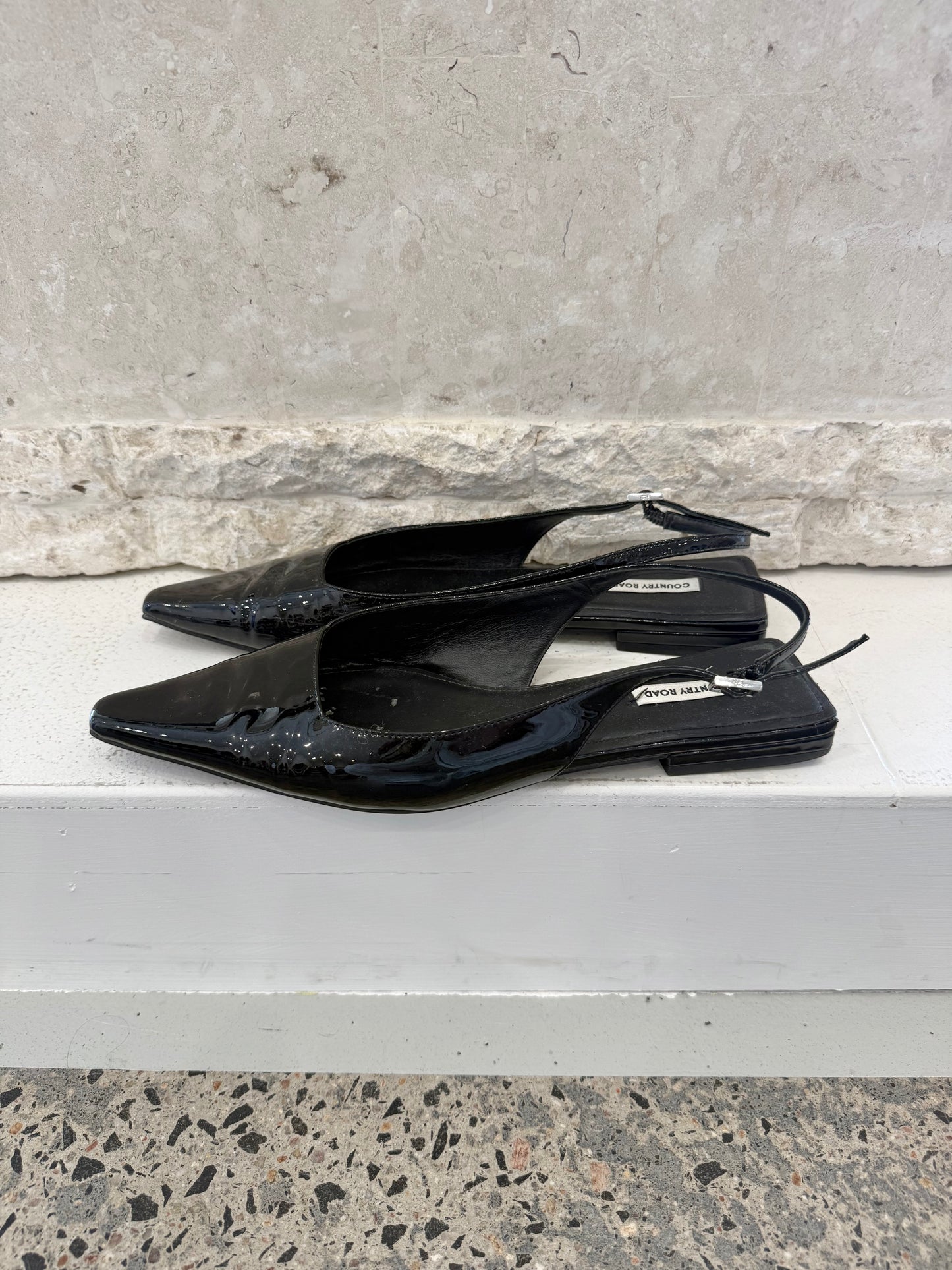 Country Road Black Patent Slingbacks - Size 40