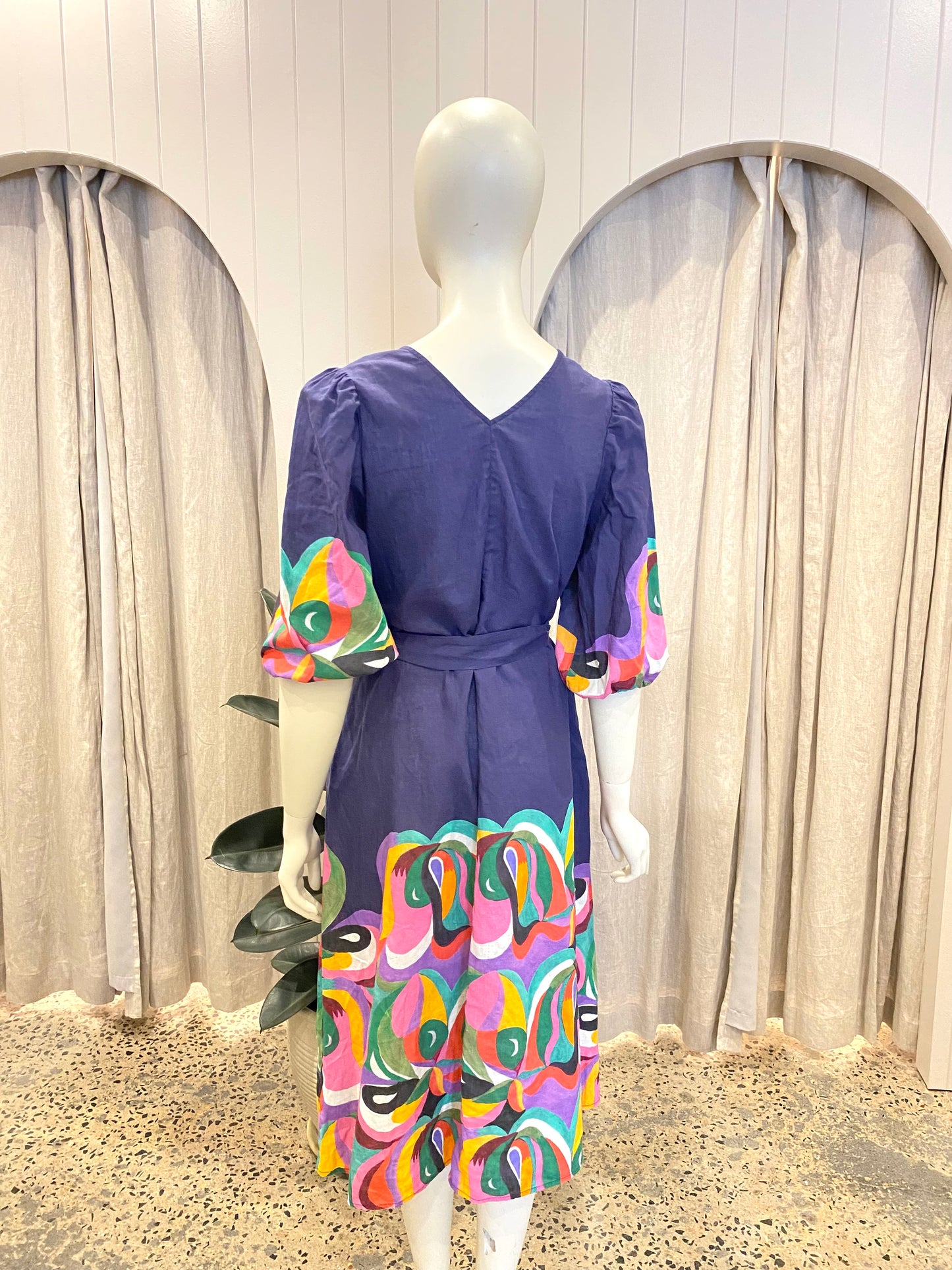 Gorman Linen Print Midi Dress - Size 12