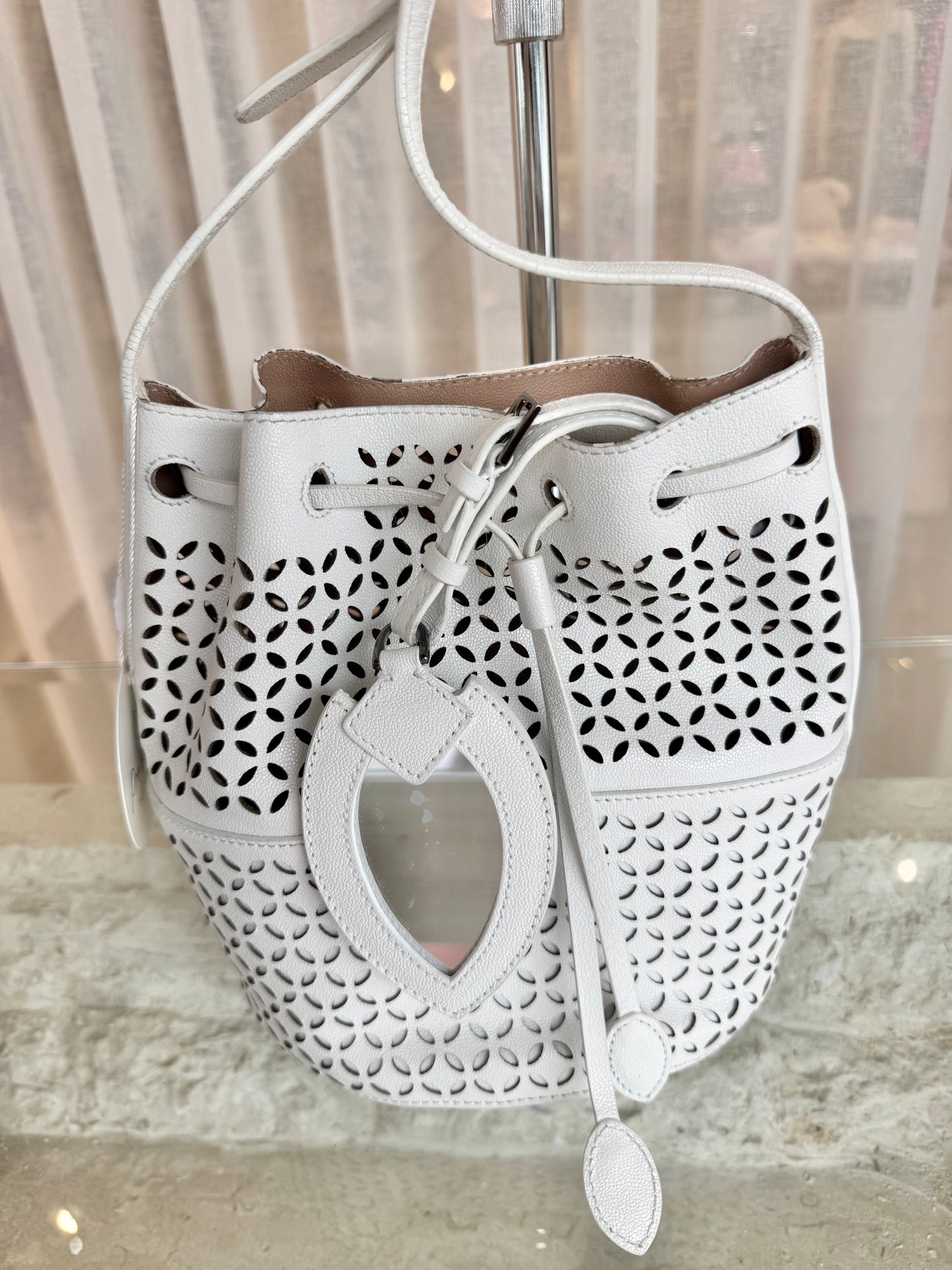 Alaia White Laiser Cut Bucket Bag