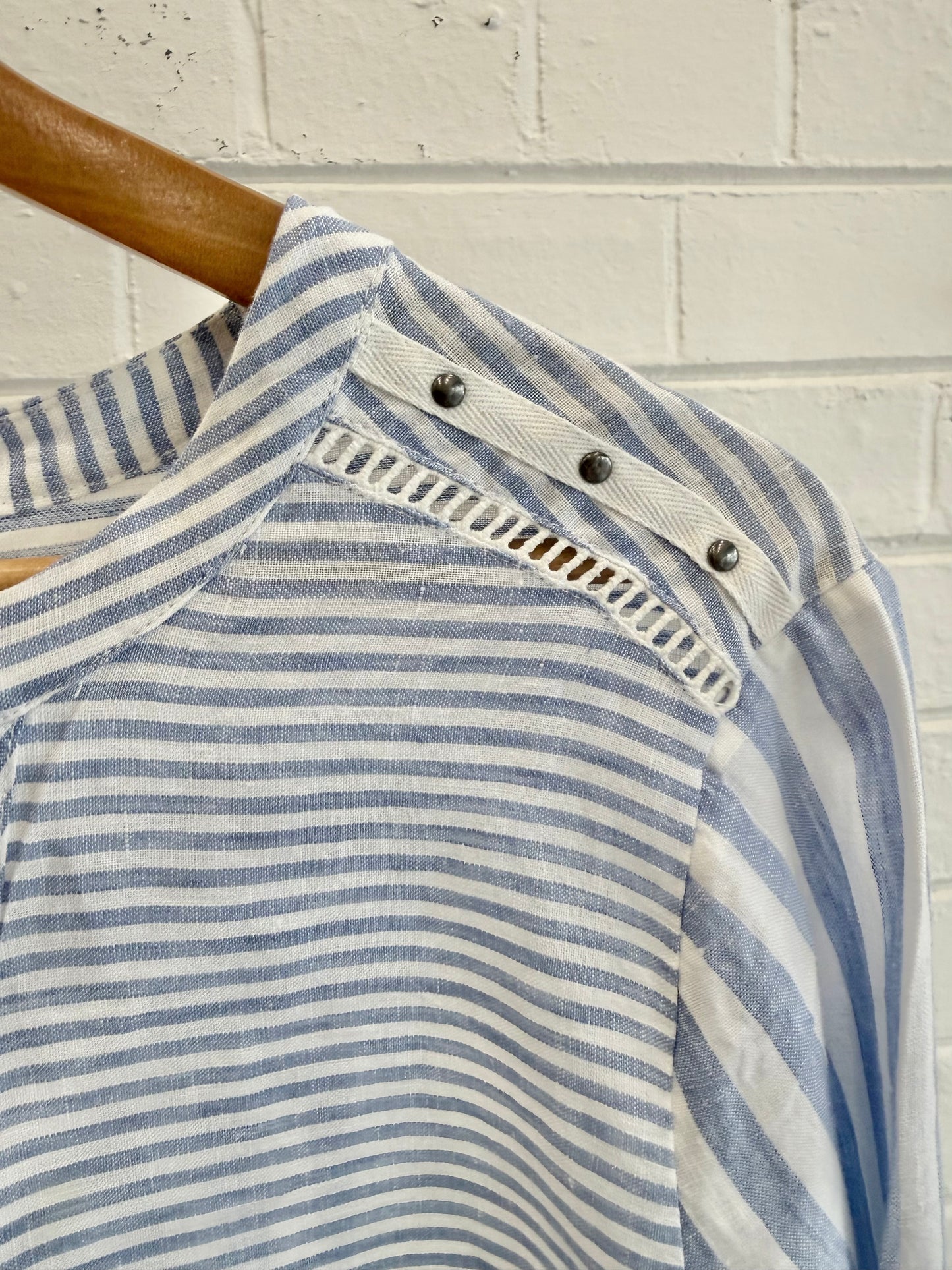 Verge Blue and White Stripe Linen Blouse - Size L (12)