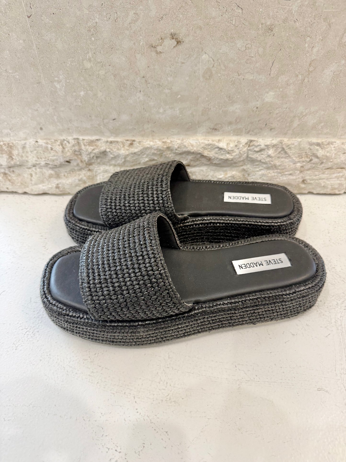 Steve Madden Black Beachy Slides - Size 9