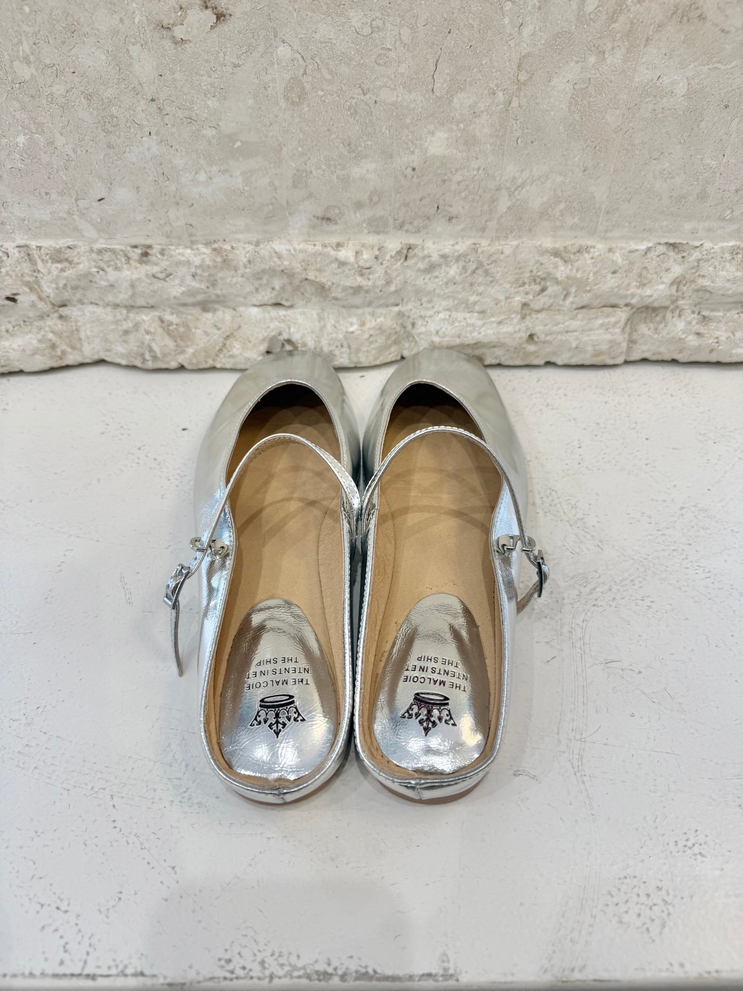 Ideal Ore Silver Metallic Ballet Flat Mules - Size 39