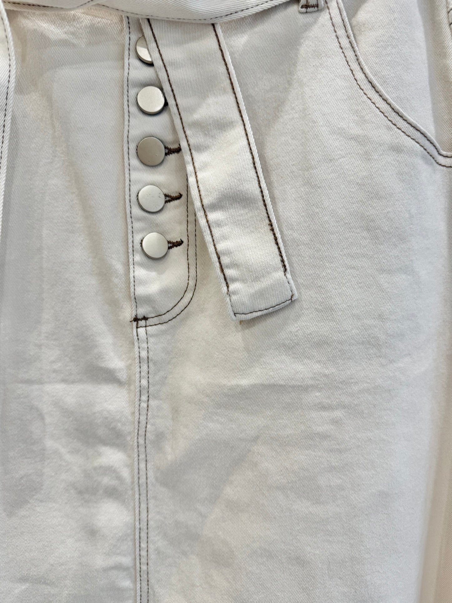 Refuge Cream Denim Long Skirt with Belt - Size 12