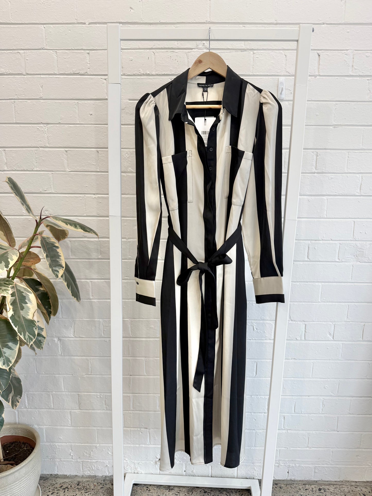 BNWT Among The Brave Cyprus Shirt Dress – Black & Sand Stripe - Size 10
