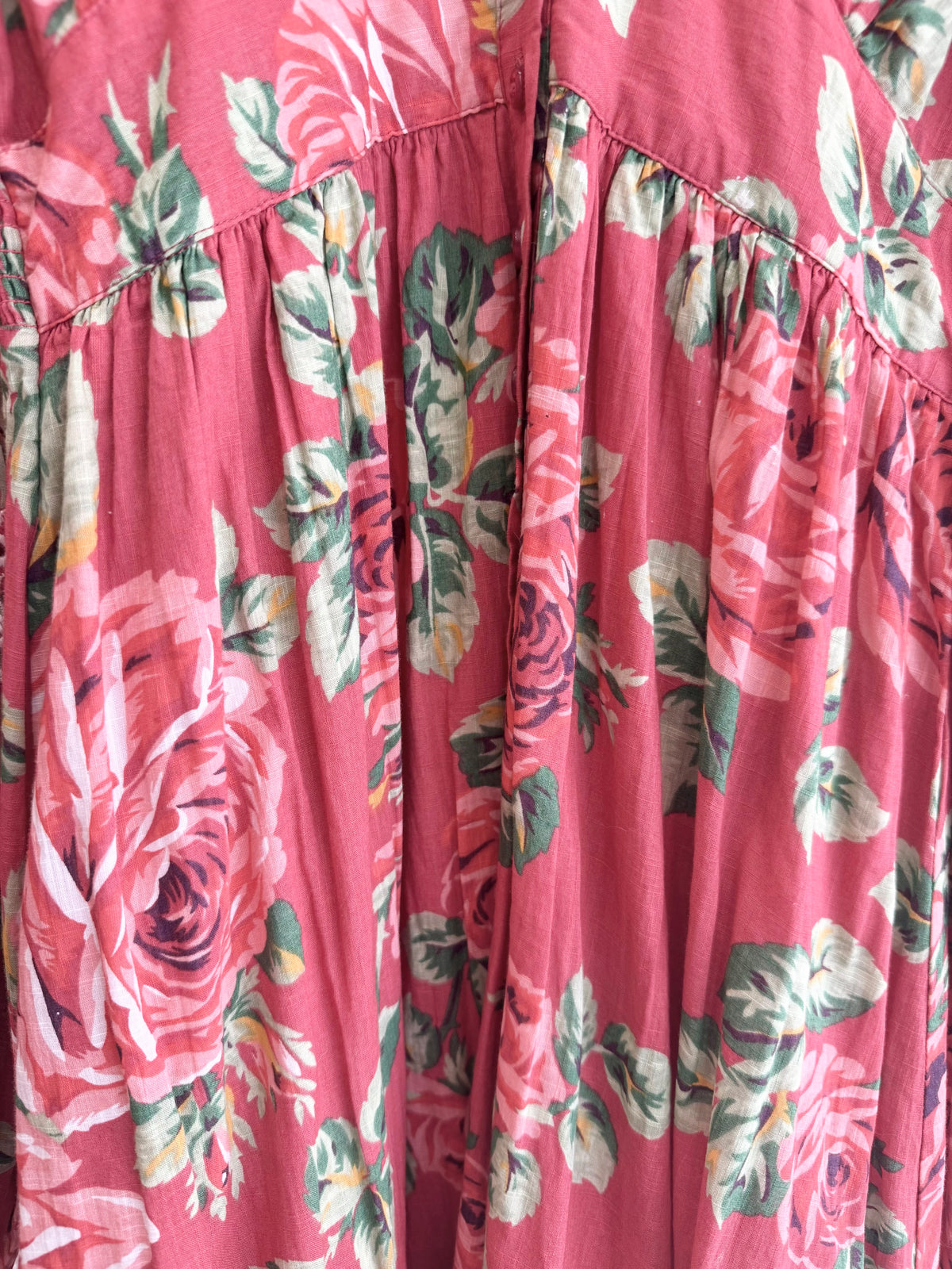by TiMo Cotton Slub Button Down Dress in Roses Print - Size Small (8/10)