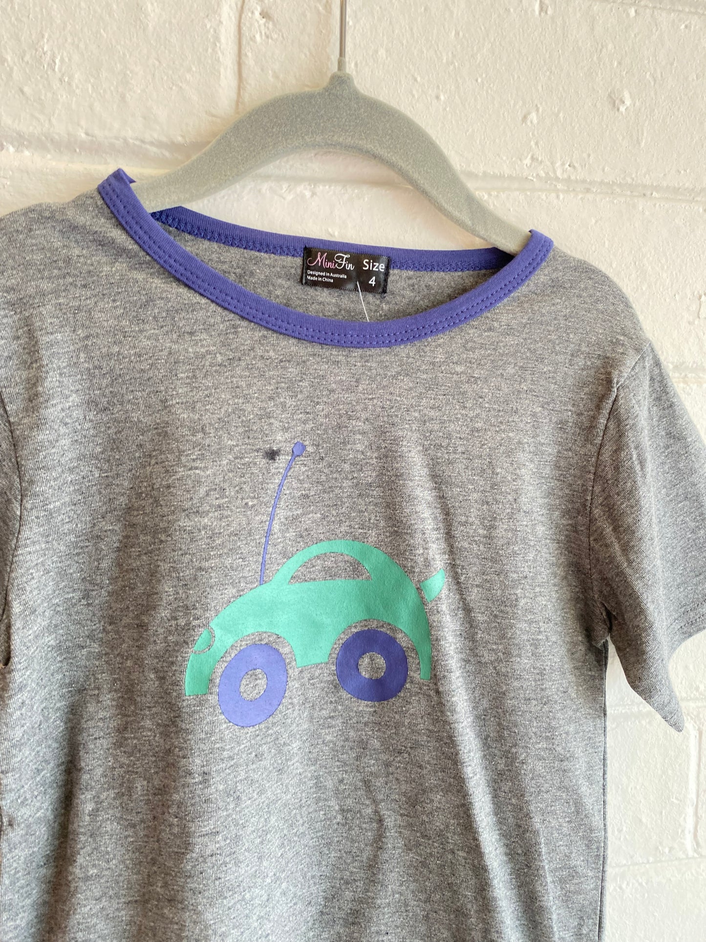 Mini Fin Grey Car Tee - Size 4