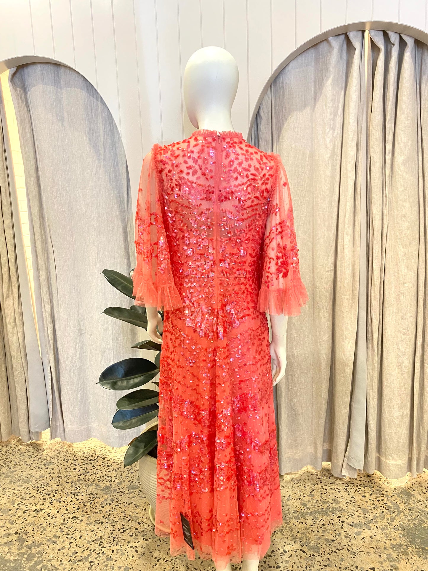 Needle & Thread Anais Sequin Gown in Watermelon Pink - Size 14