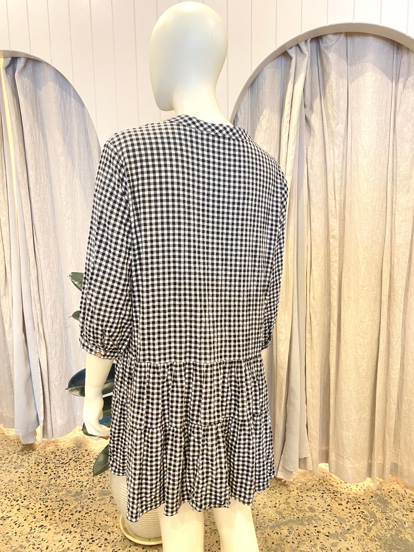 Iris Maxi Gingham Mini Dress - Size 14