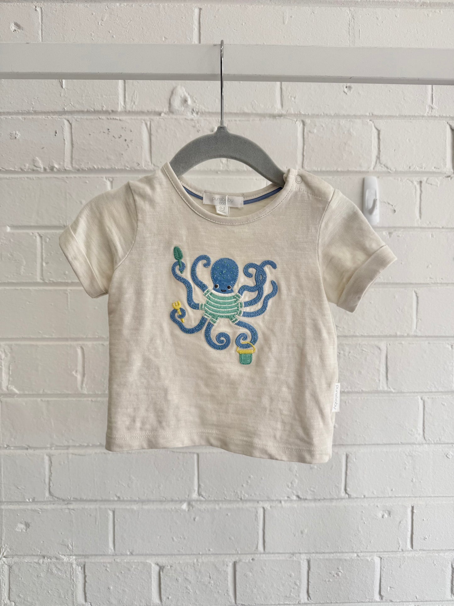 Pure Baby Oatmeal Octopus Tee - Size 0 - 3