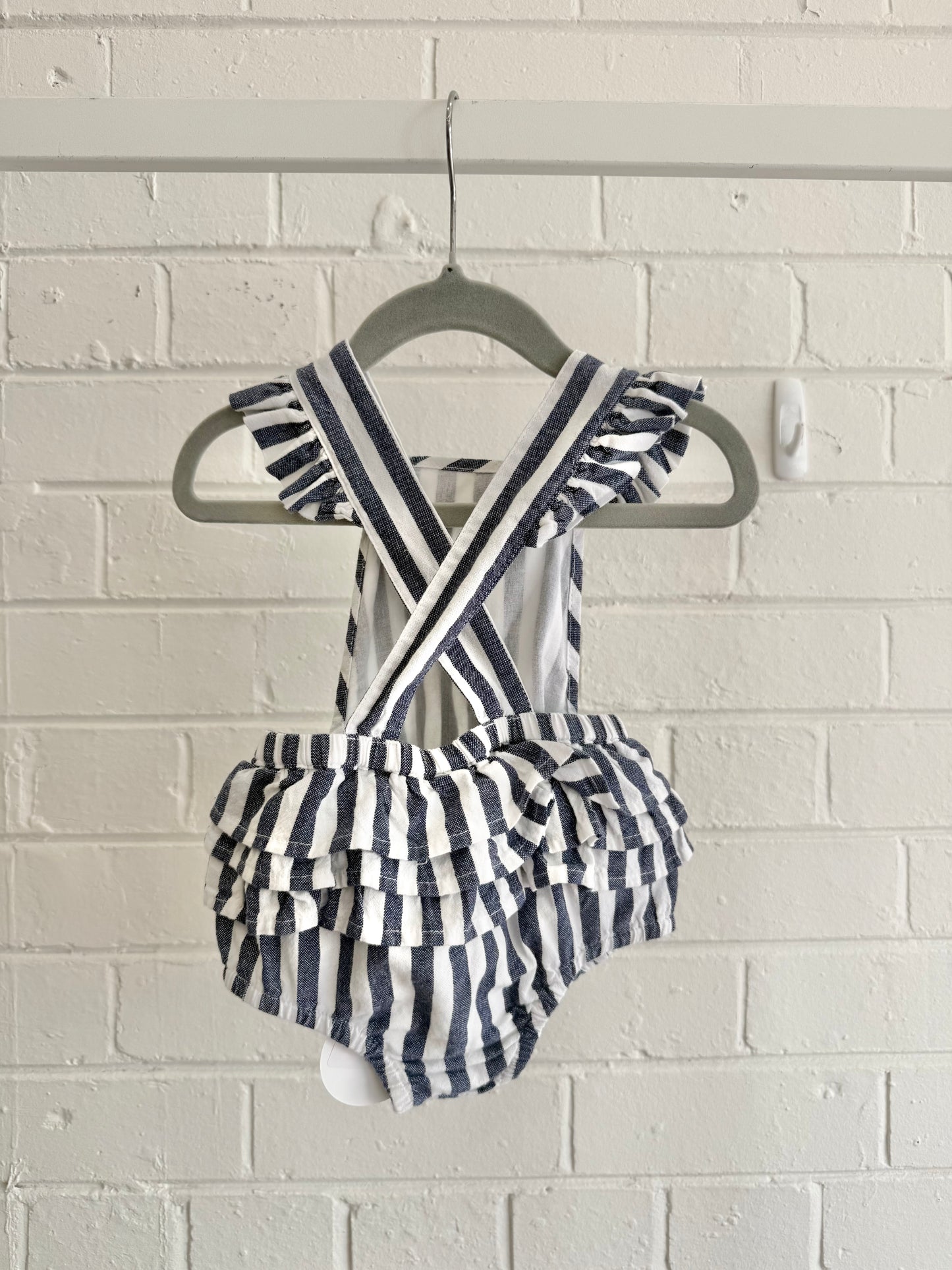 Milky Navy/White Stripe Onesie - Size 0