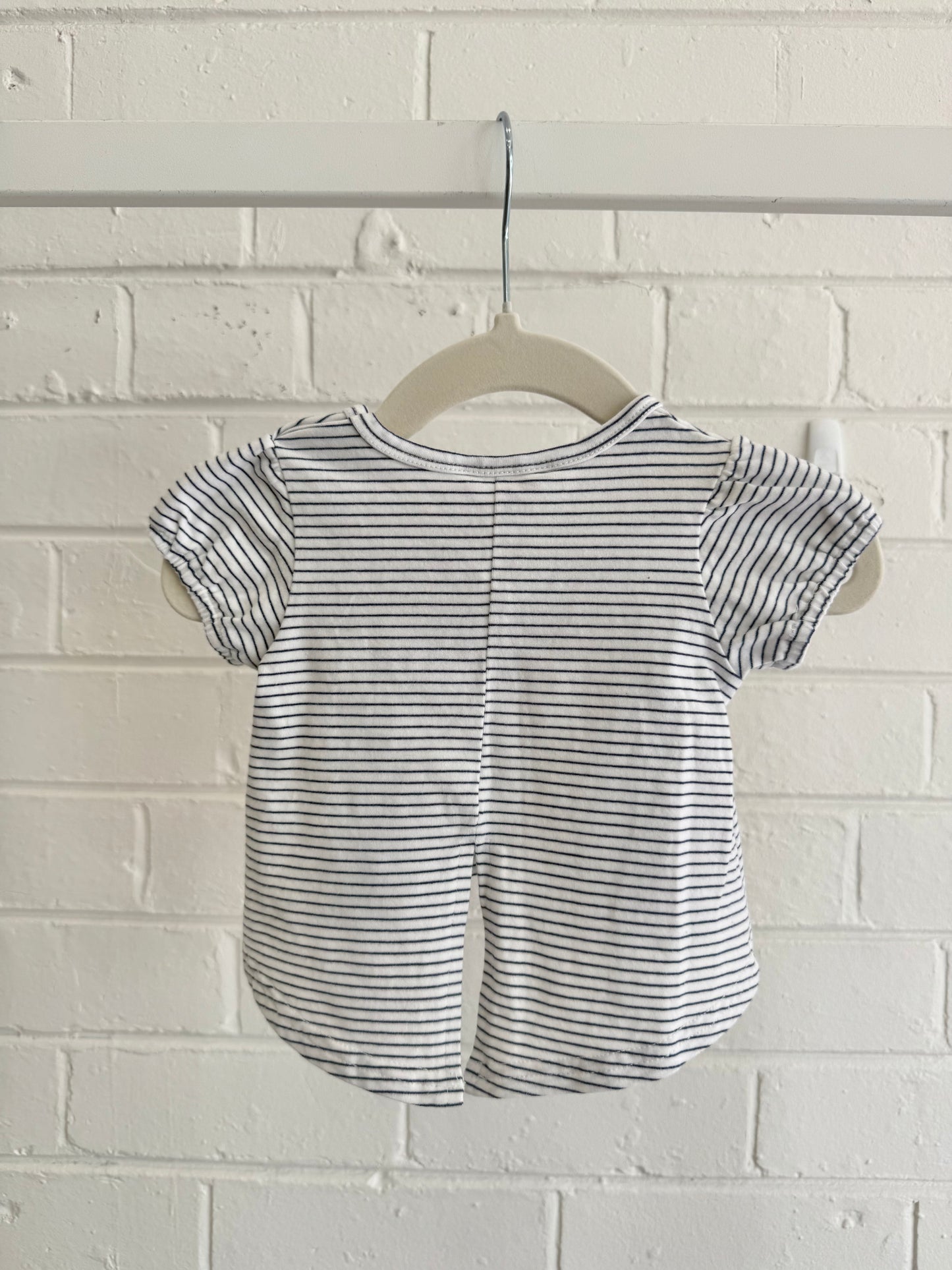Fox and Finch Navy Stripe Tee With Red Bow - Size 000