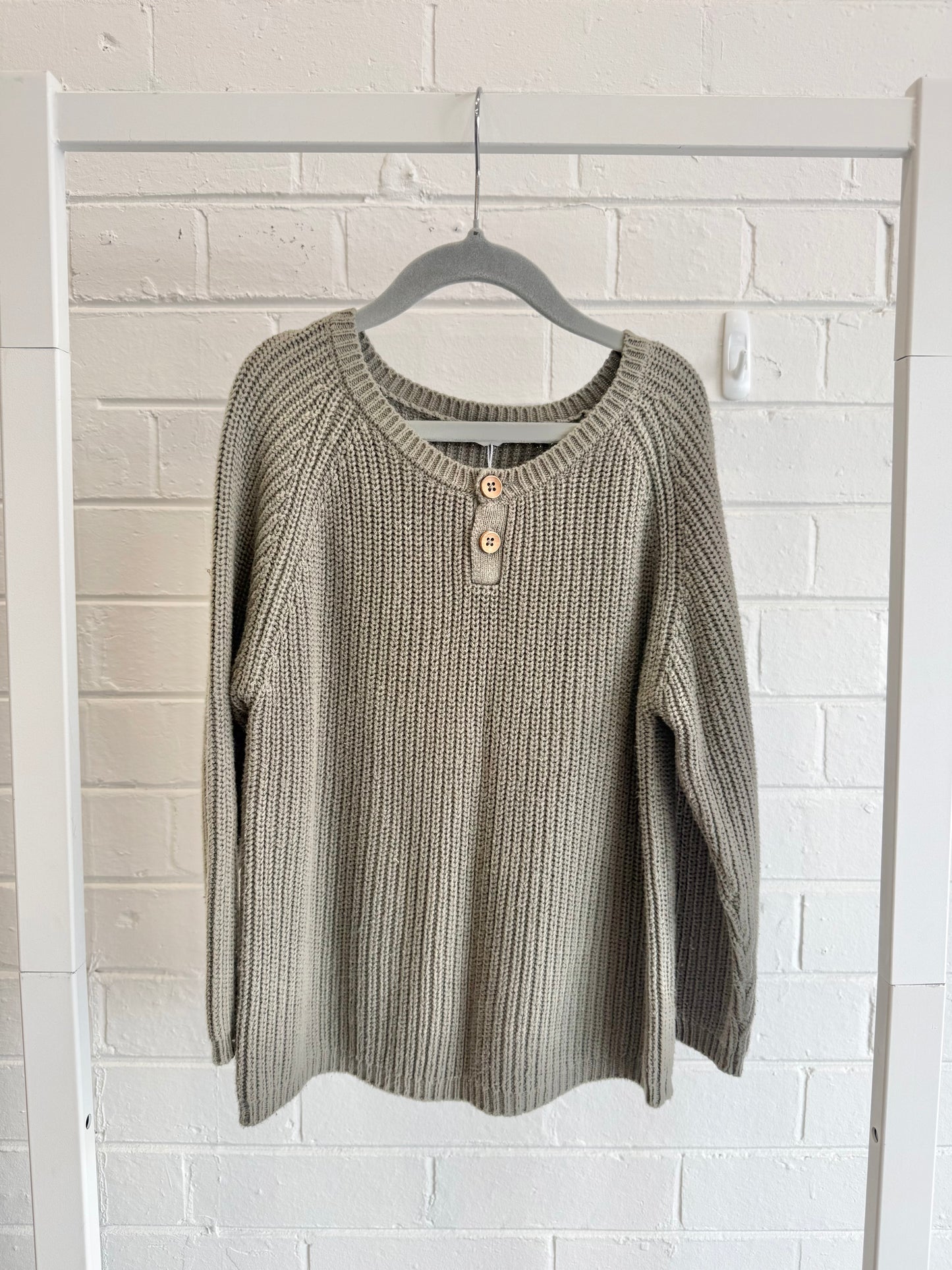 Jamie Kay Button Knit Jumper in Olive Green - Size 6