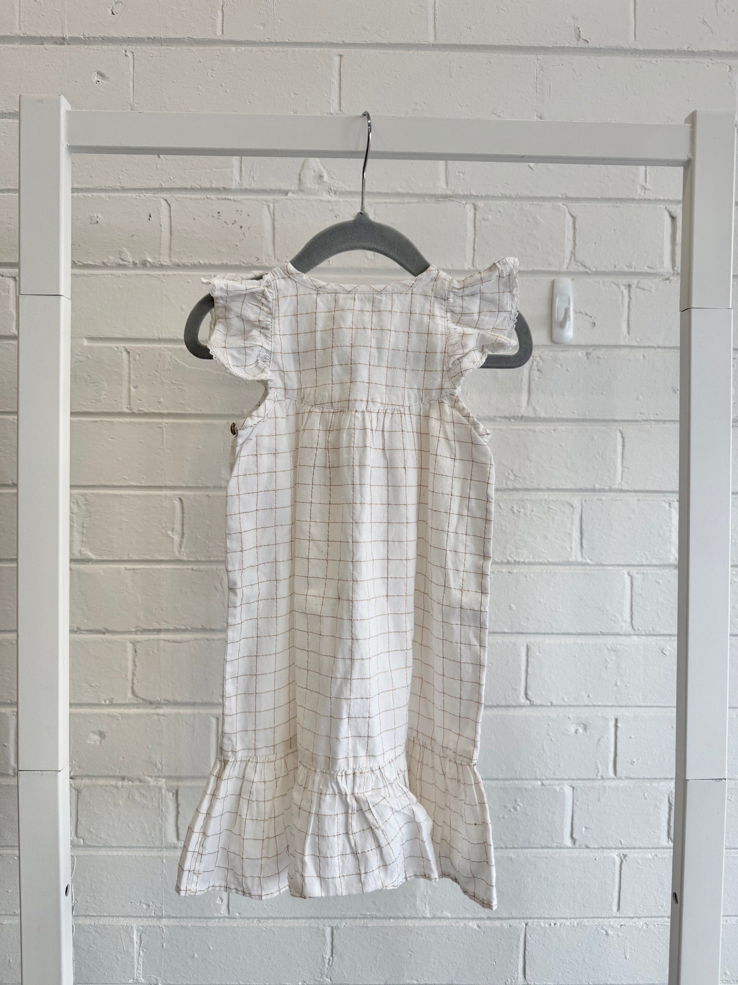 Louis and Louise White and Rose Gold Check Dress - Size 2