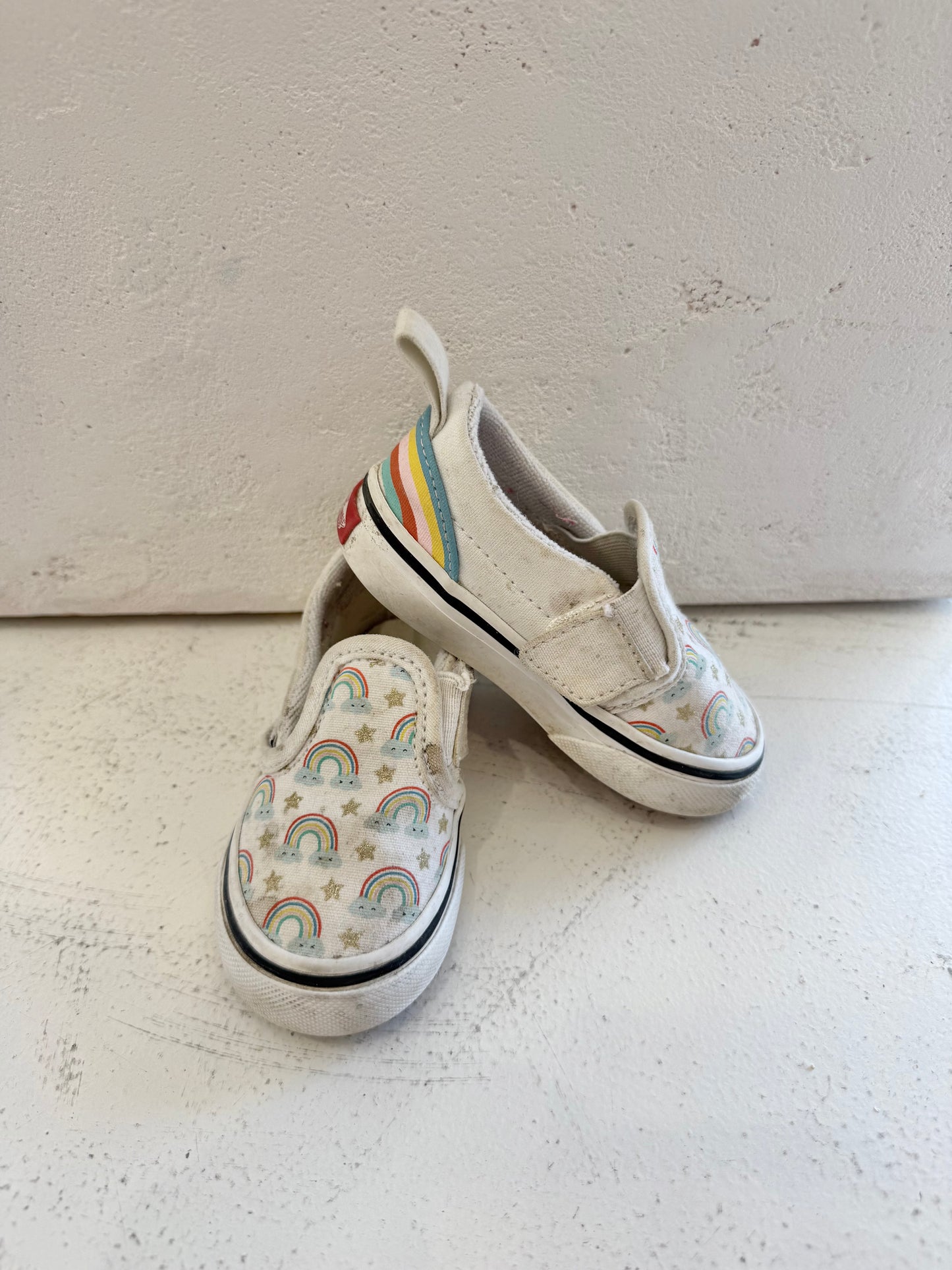 Vans White Rainbow Slip Ons - Size 5