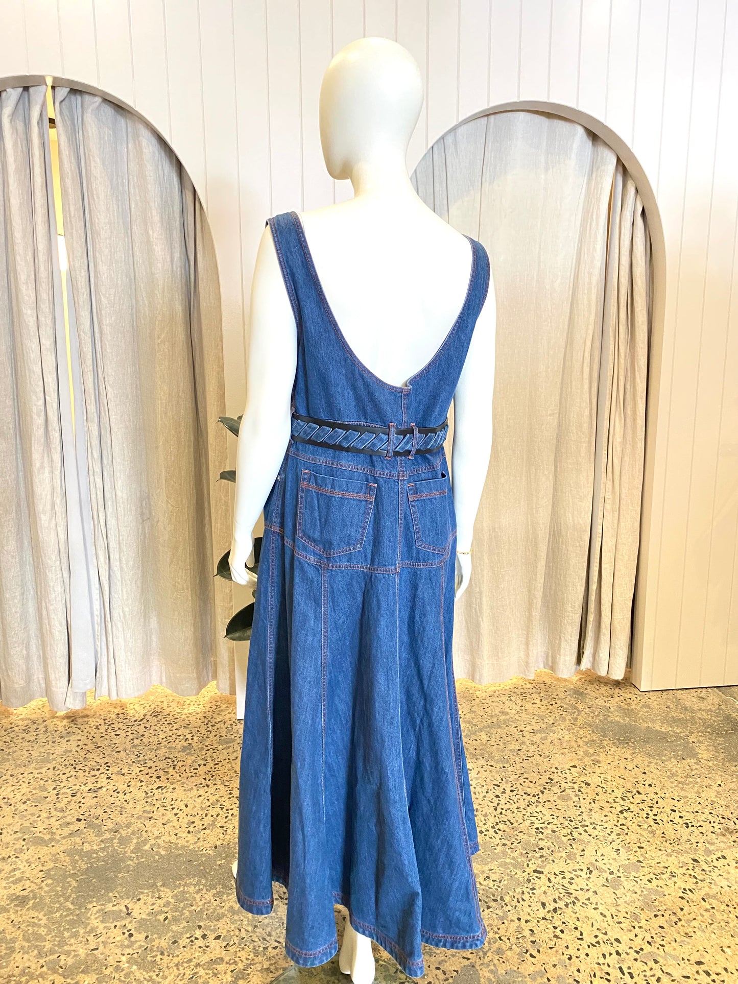 Leo Lin Ada Denim Midi Dress - Size 16