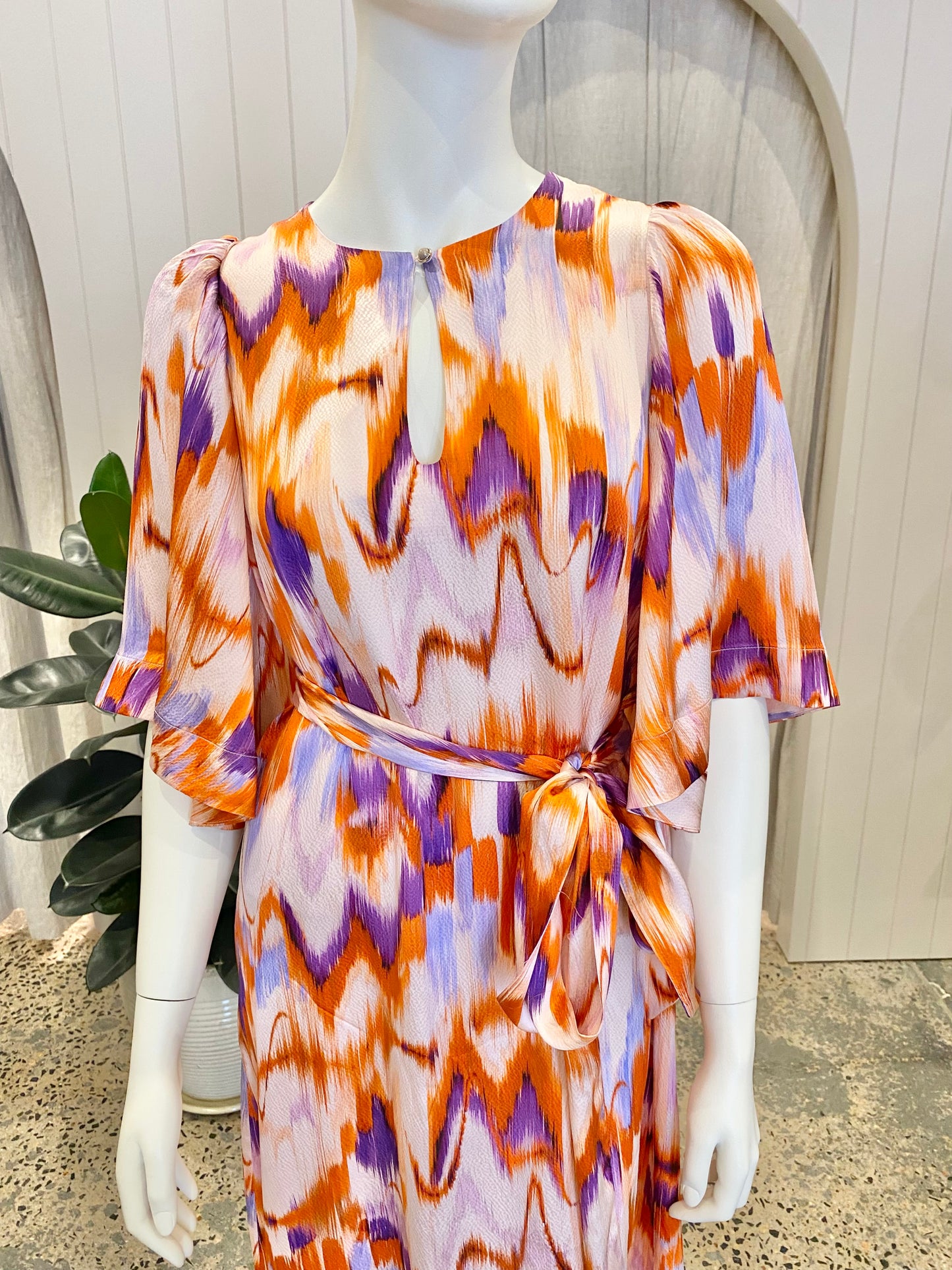 Husk Watercolour Midi Dress - Size 8