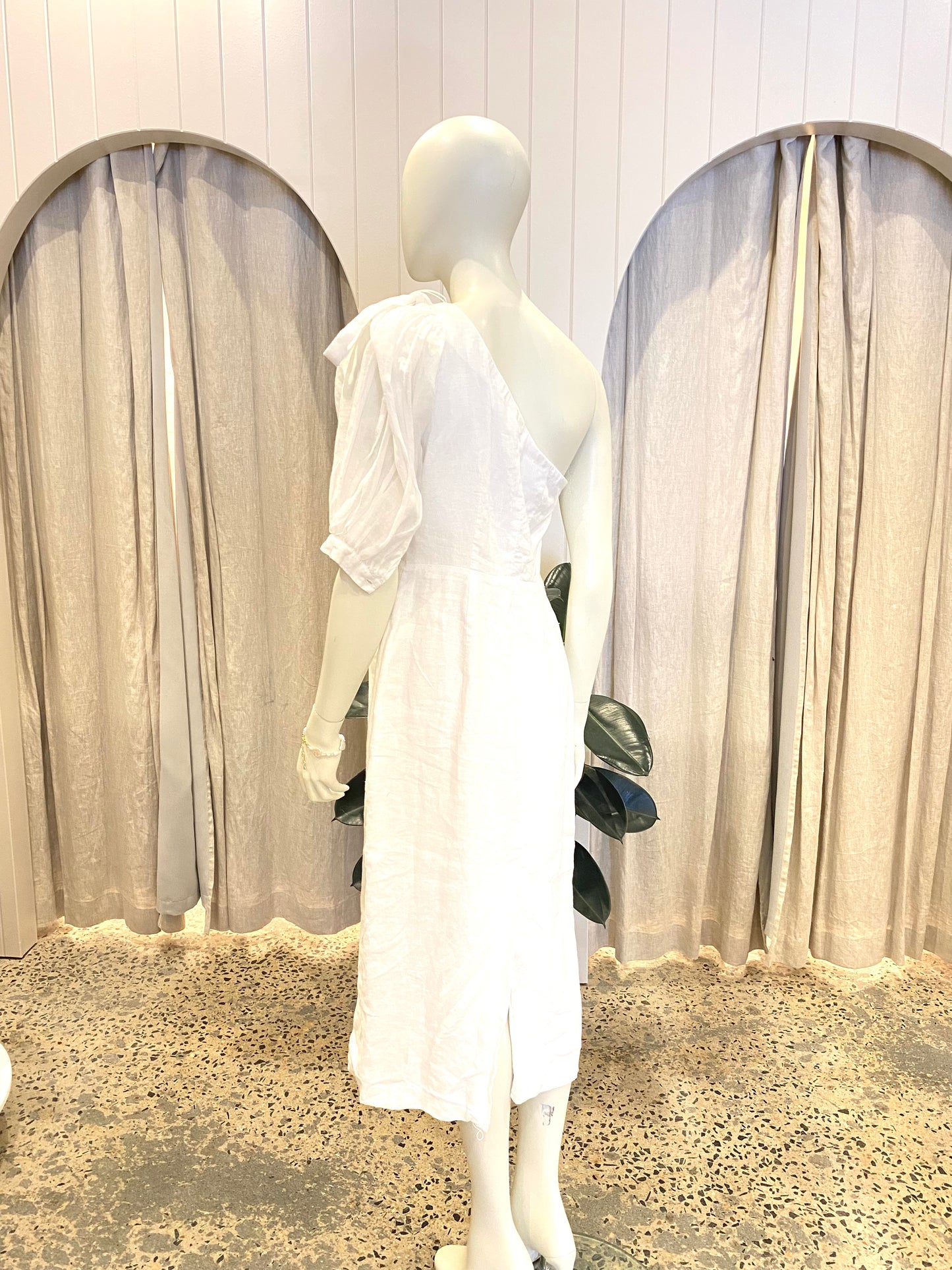 Joslin Florence Linen Midi Dress in White - Size 10