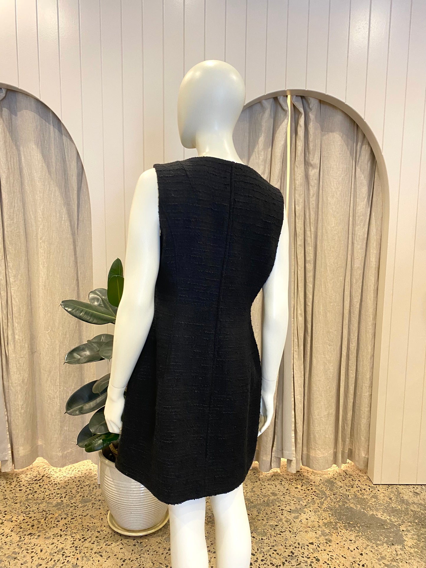 Country Road Black Tweed Button Mini Dress BNWT - Size 10