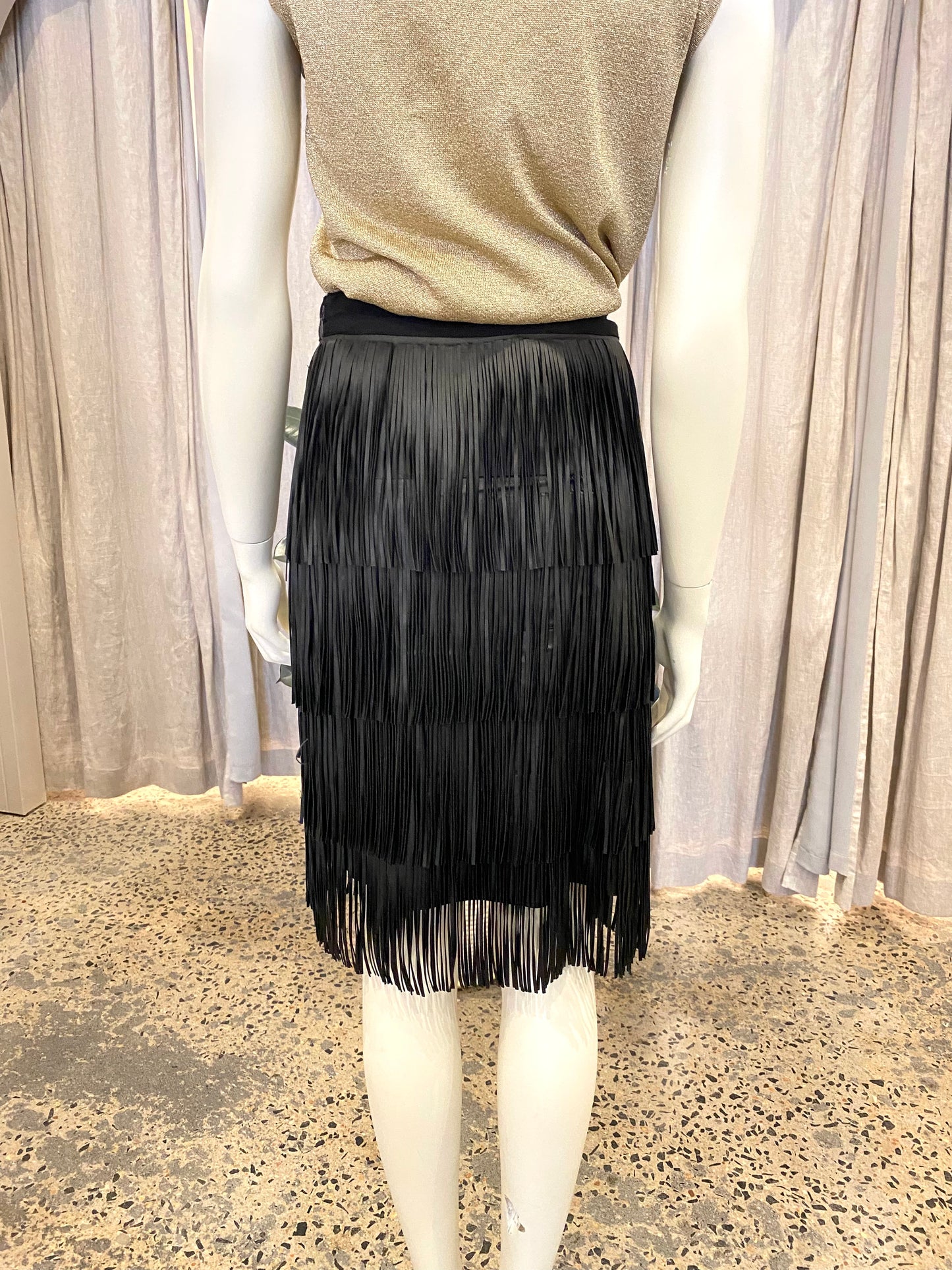 Day Birger et Mikkelsen Chaabi Fringed Pleather Skirt - Size 38 (12)
