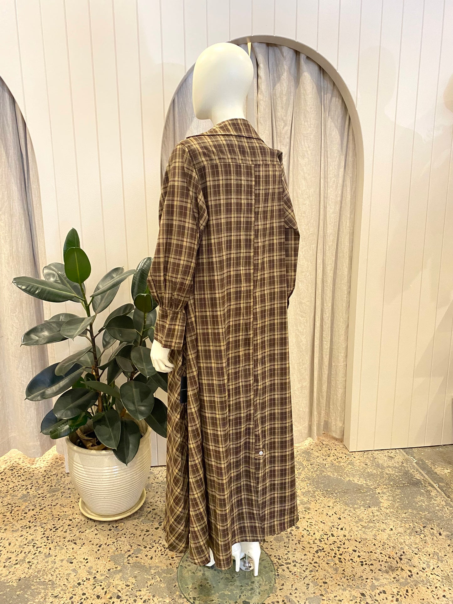 Bohemian Traders Brown Check Opera Dress - Size 0