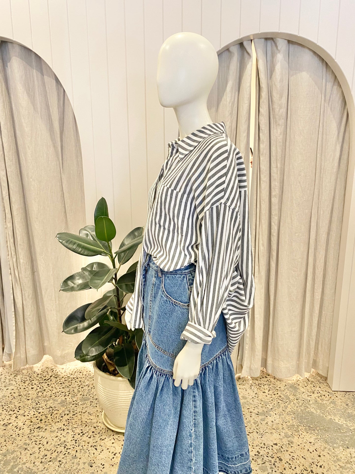 Anine Bing Cotton Striped Shirt - Size L (10-12)