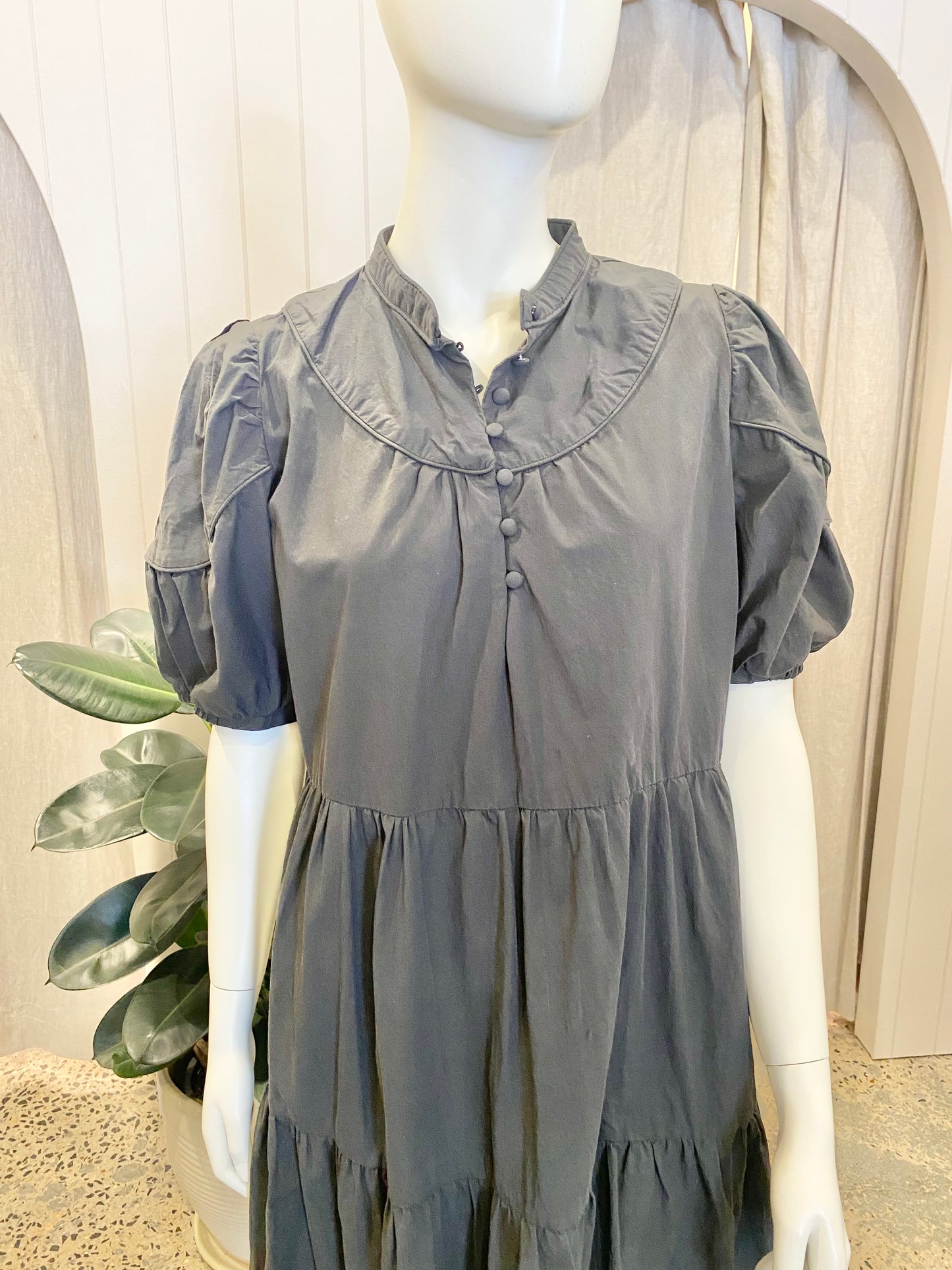 Morrison Black Tiered Midi Dress - Size 4 (14)