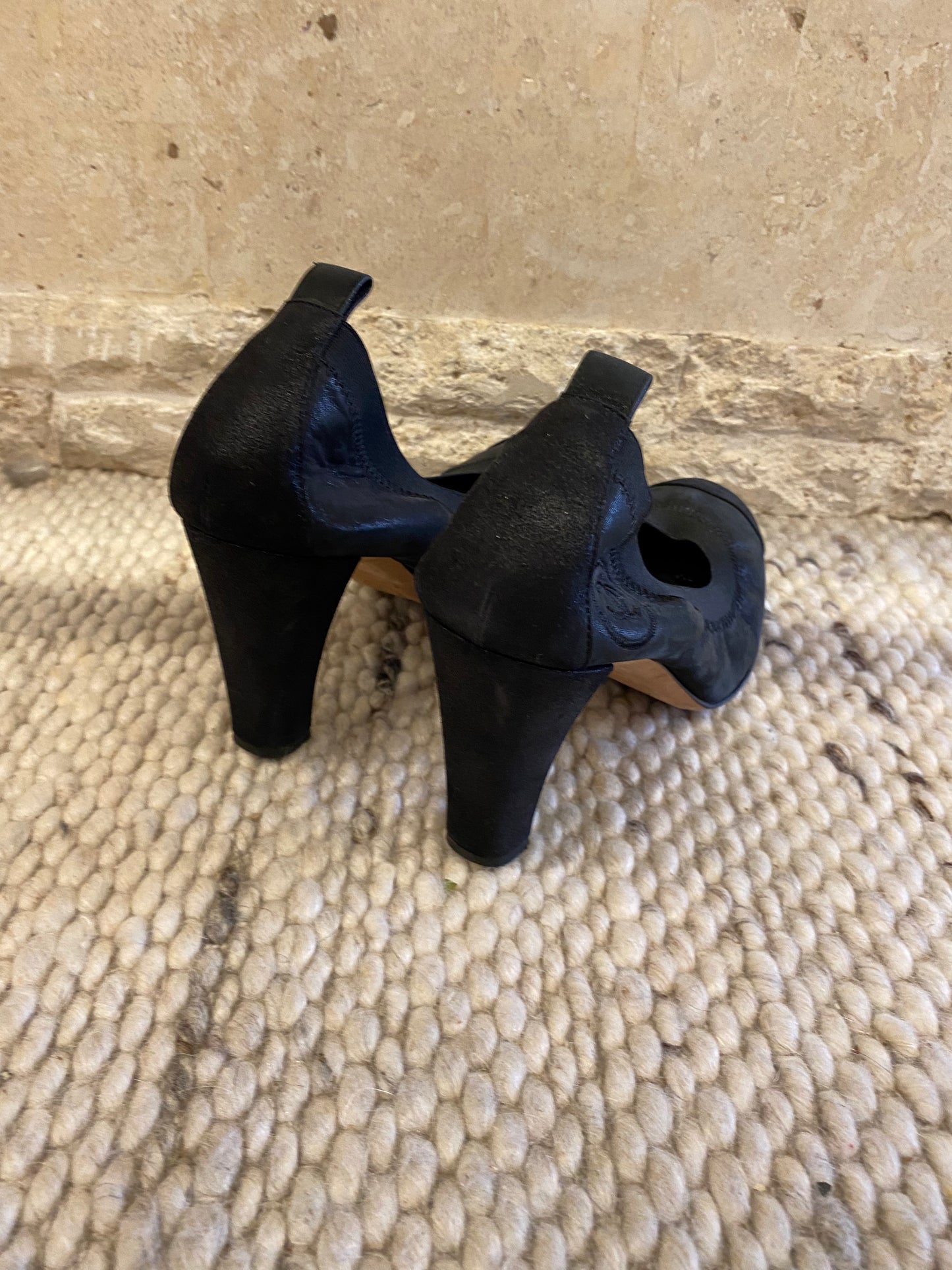 Chanel Black Seude Stretch Pumps - Size 38