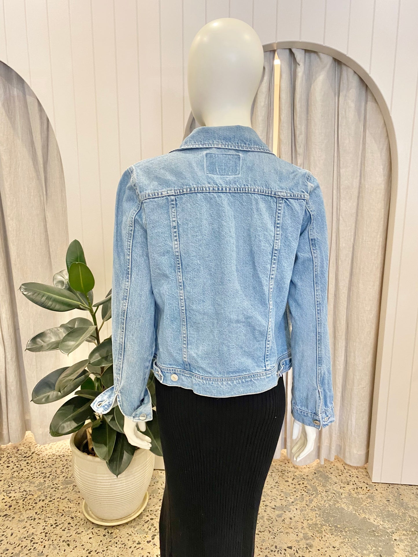 Ena Pelly 'Stella' Denim Jacket in Mid Blue - Size Large (12)