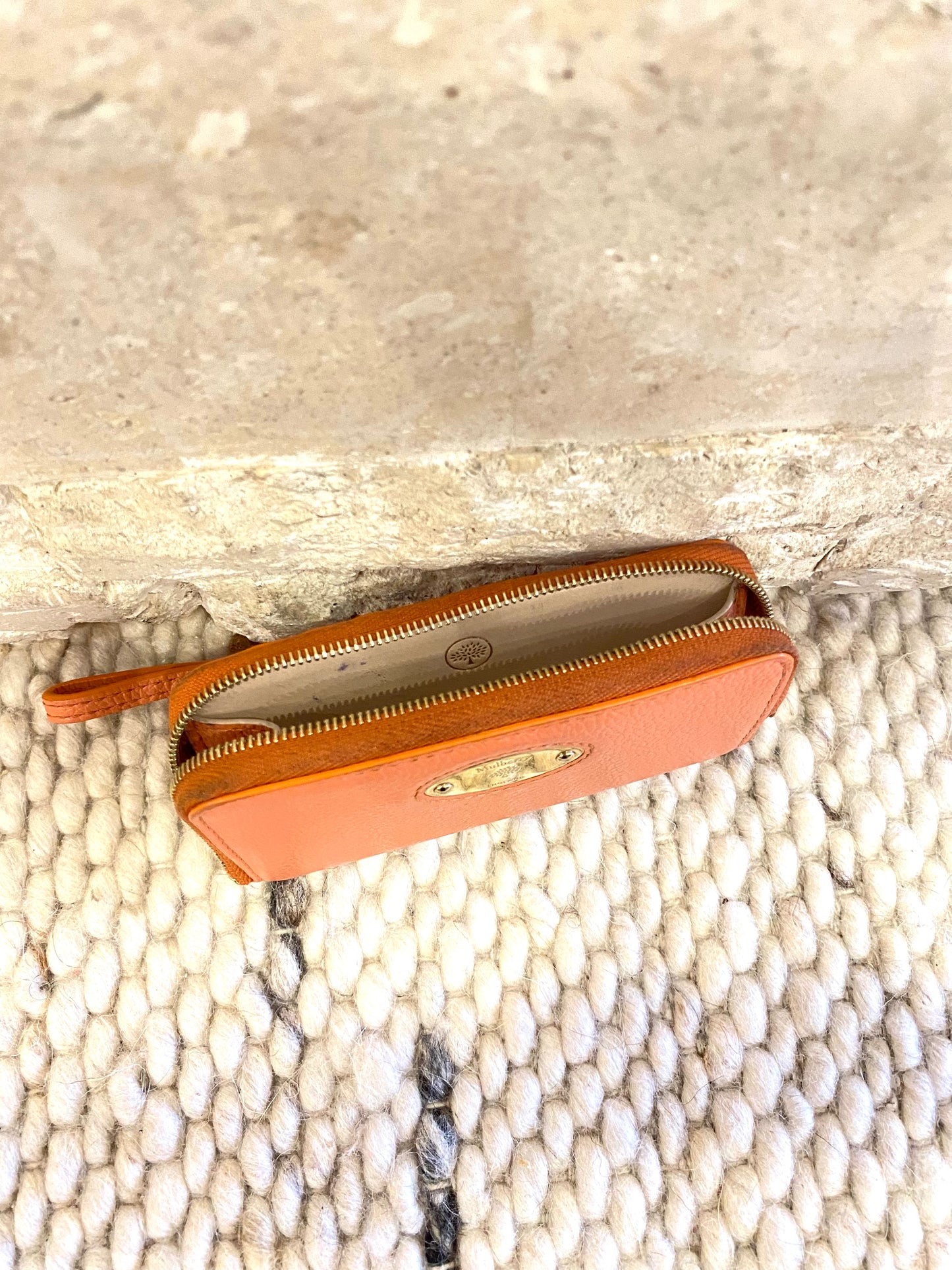 Mulberry Orange Plaque Small Zip Around Purse