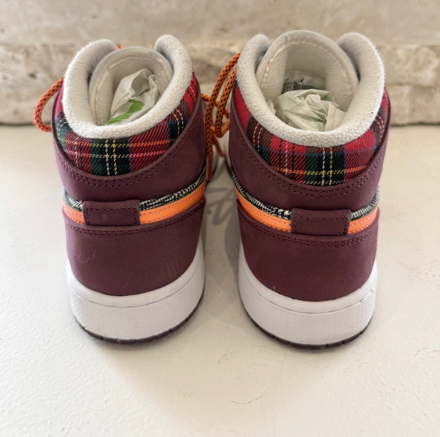 Nike Air Jordan Maroon 1 Plaid Sneaker - Size 6