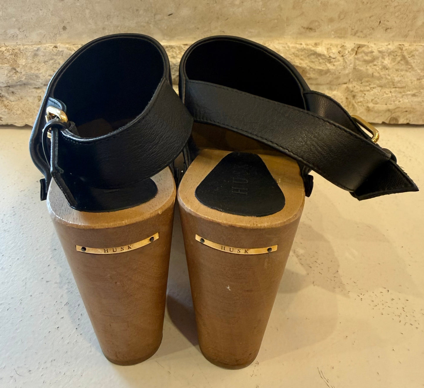 Husk Black Leather Clogs - Size 39