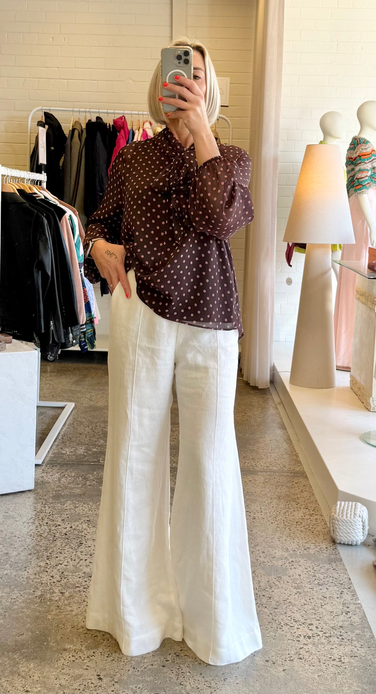 Zara Burgundy Polk Dot Blouse - Size S