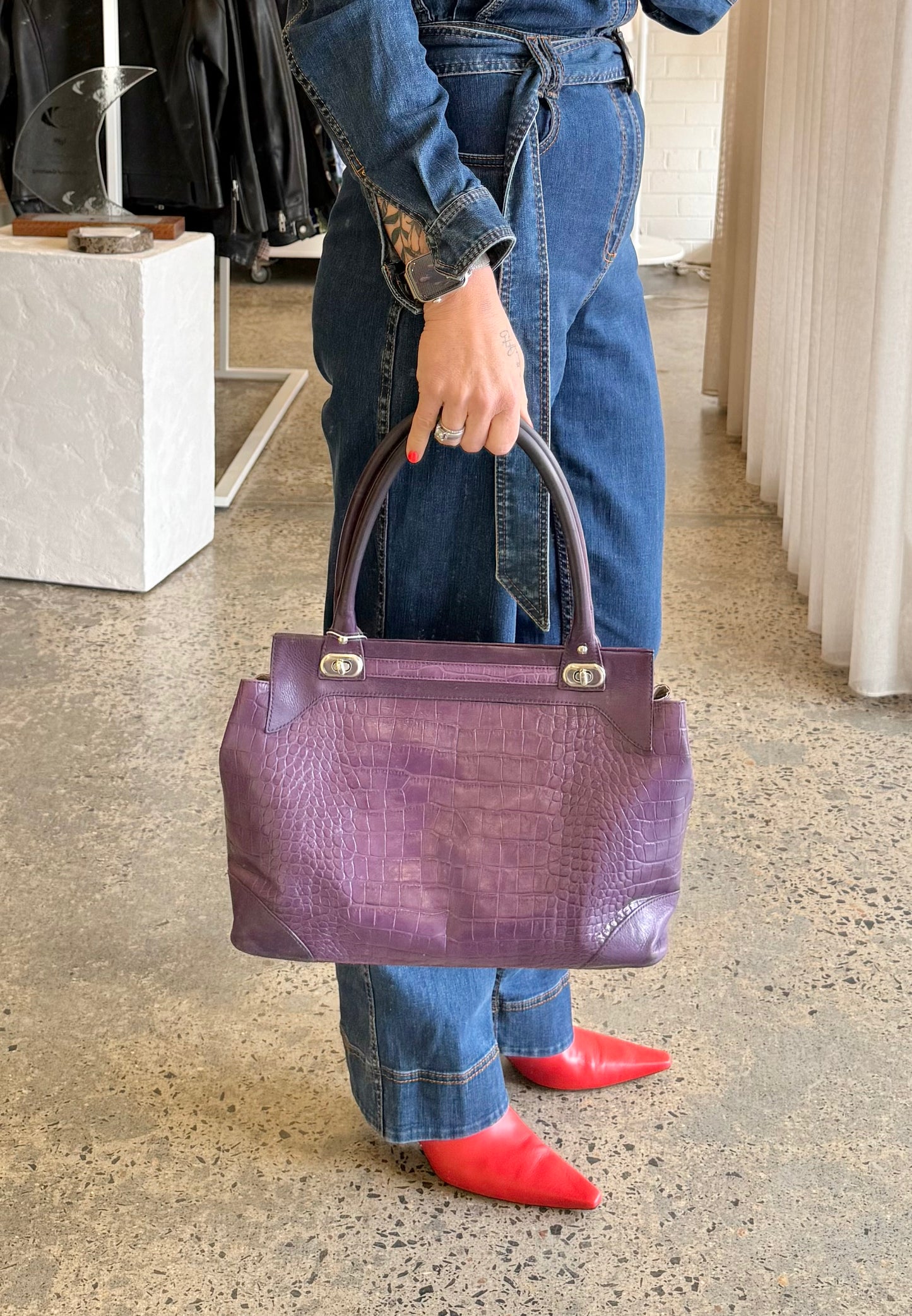 Hobbs London Purple Leather Handbag